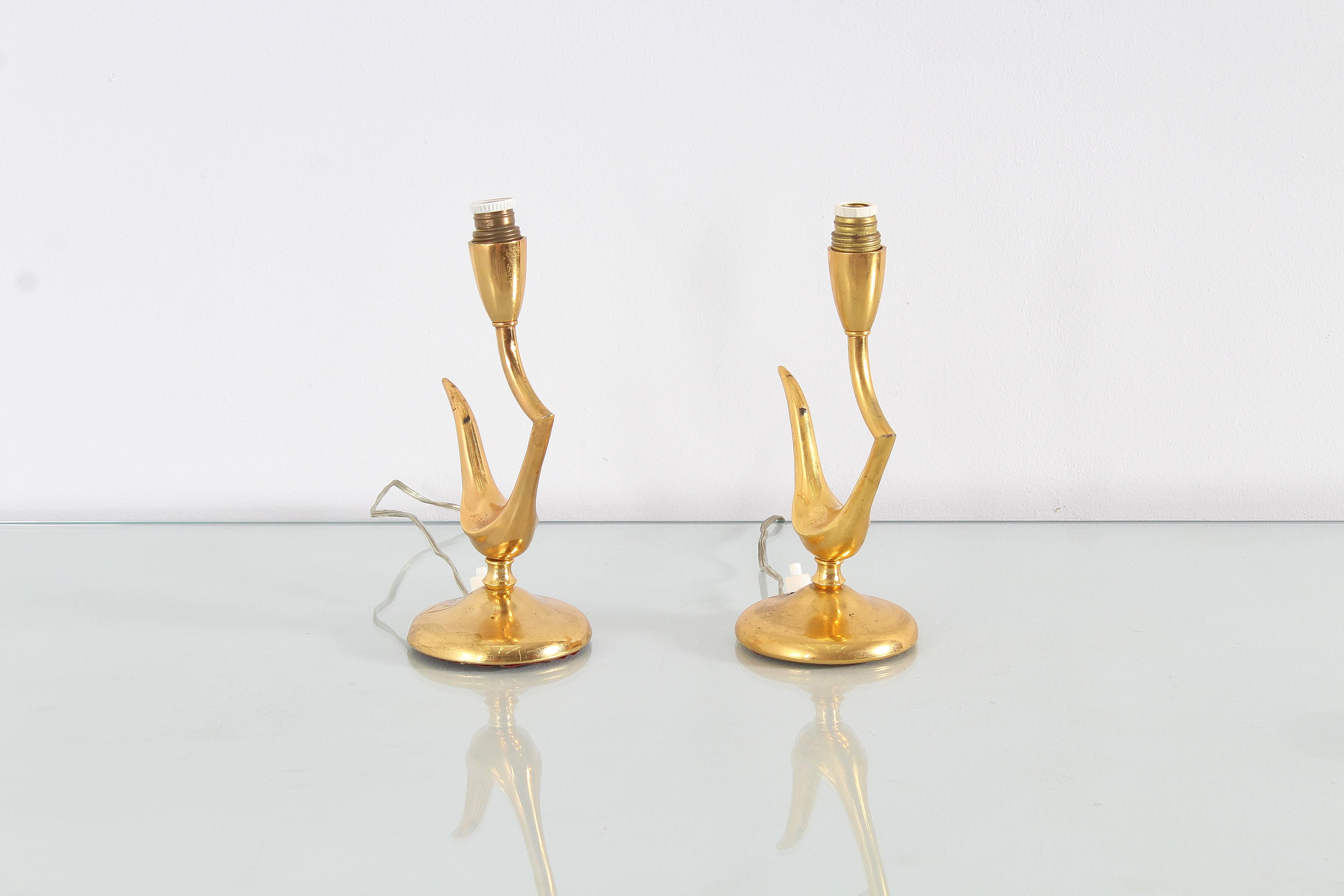 Mid-Century Modern Mid-Century G. Ulrich Set of 2 Golden Brass Table Lamp, 1940s, Italy