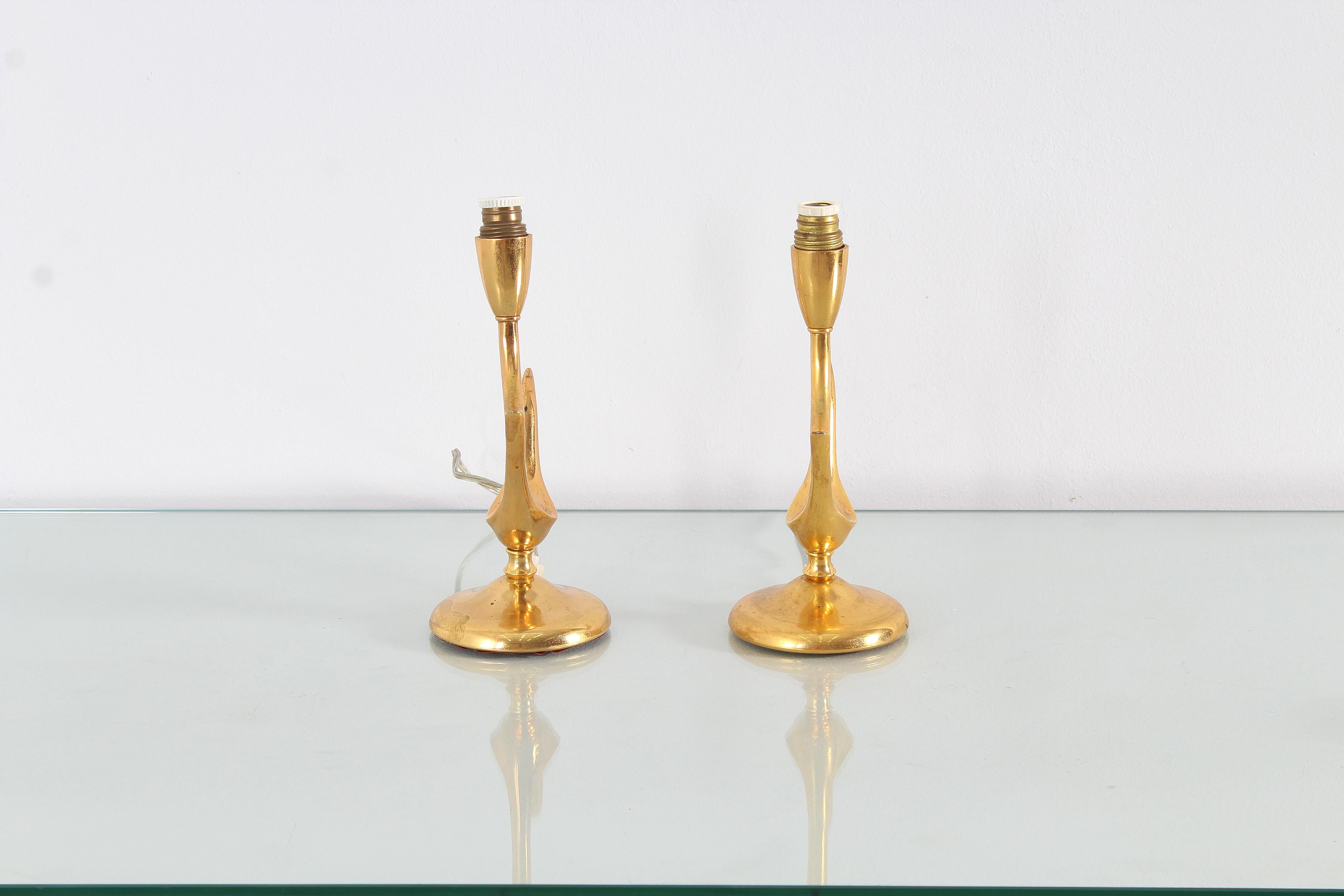 Italian Mid-Century G. Ulrich Set of 2 Golden Brass Table Lamp, 1940s, Italy