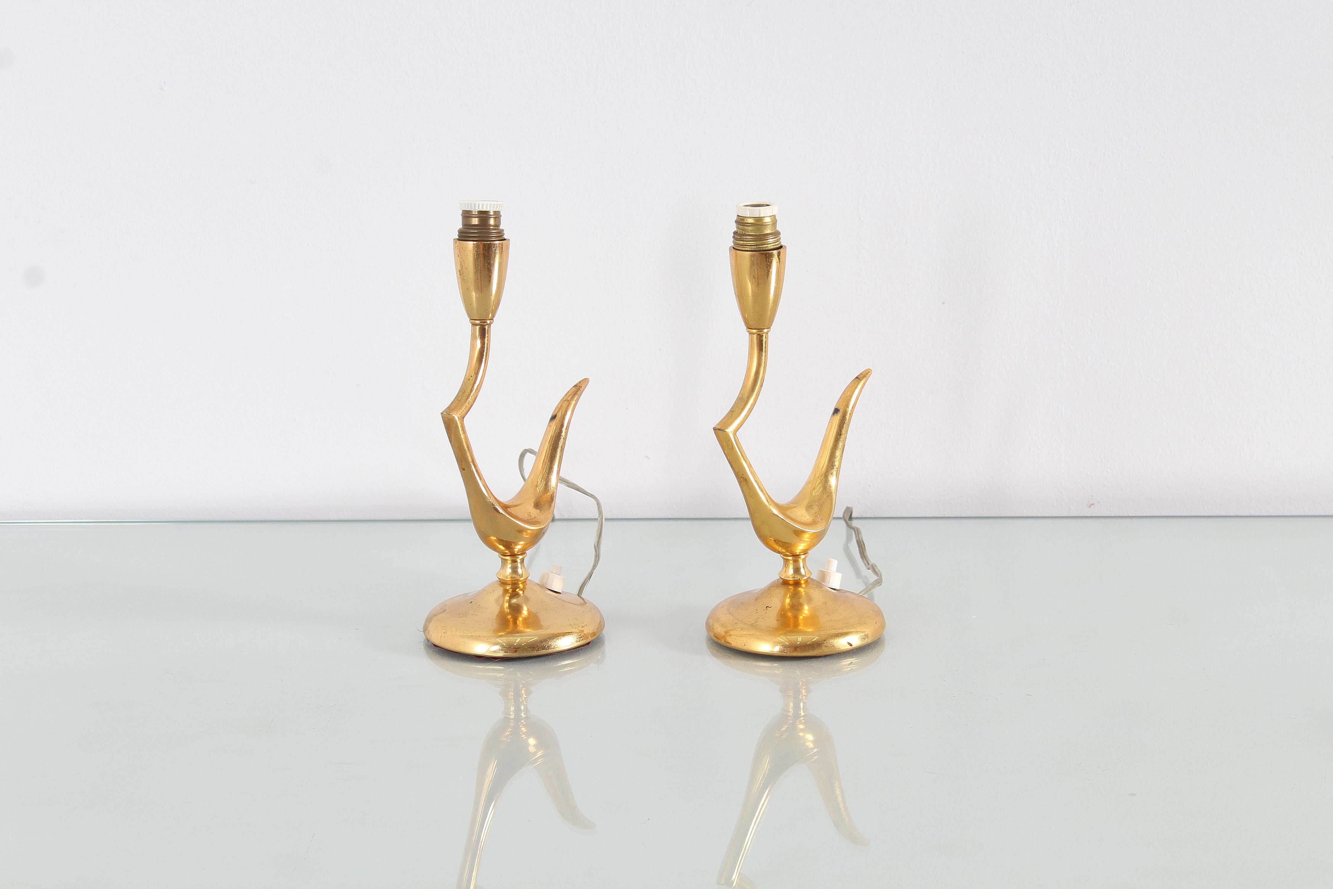 Mid-Century G. Ulrich Set of 2 Golden Brass Table Lamp, 1940s, Italy In Good Condition In Palermo, IT