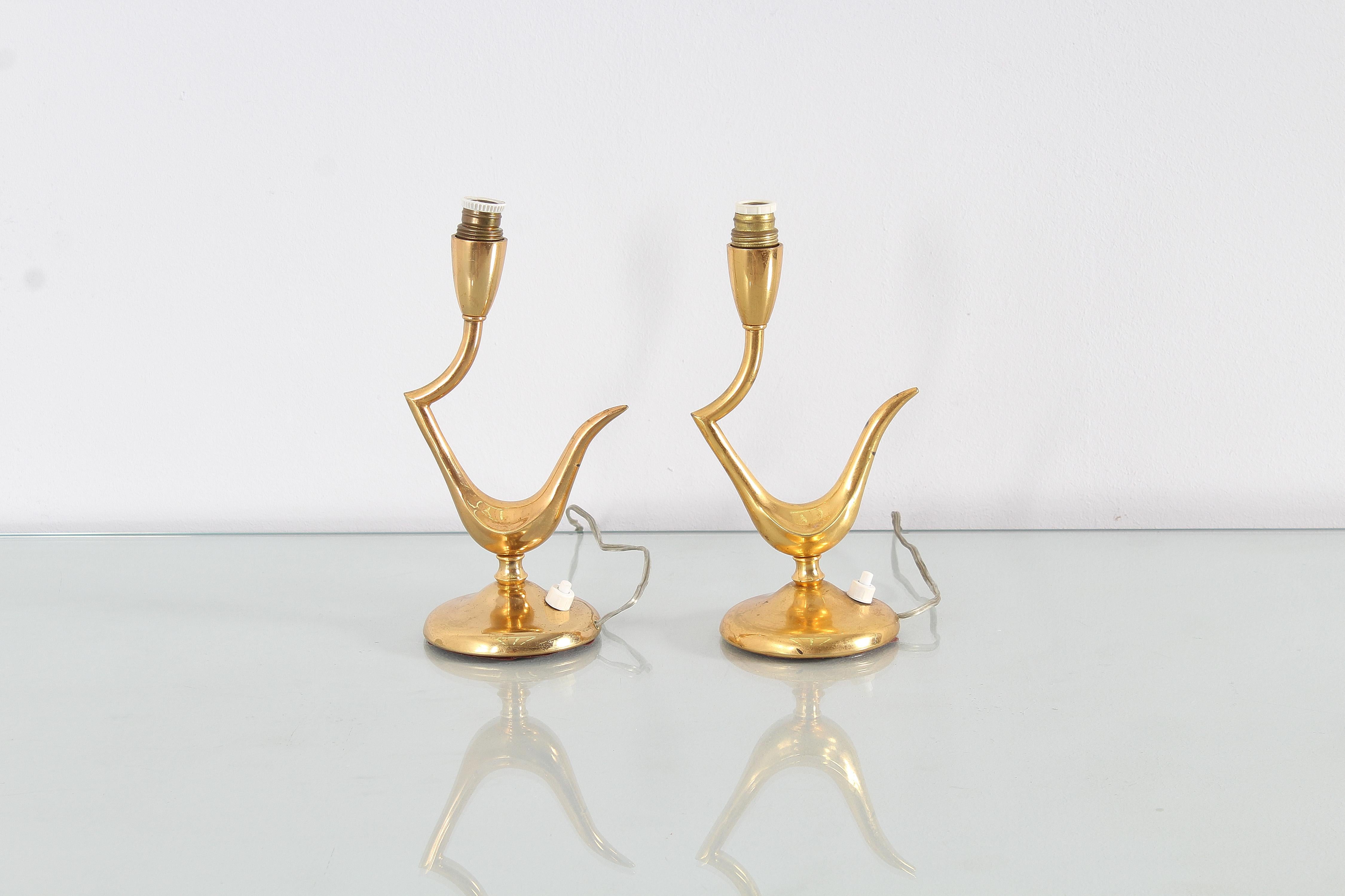 Mid-20th Century Mid-Century G. Ulrich Set of 2 Golden Brass Table Lamp, 1940s, Italy