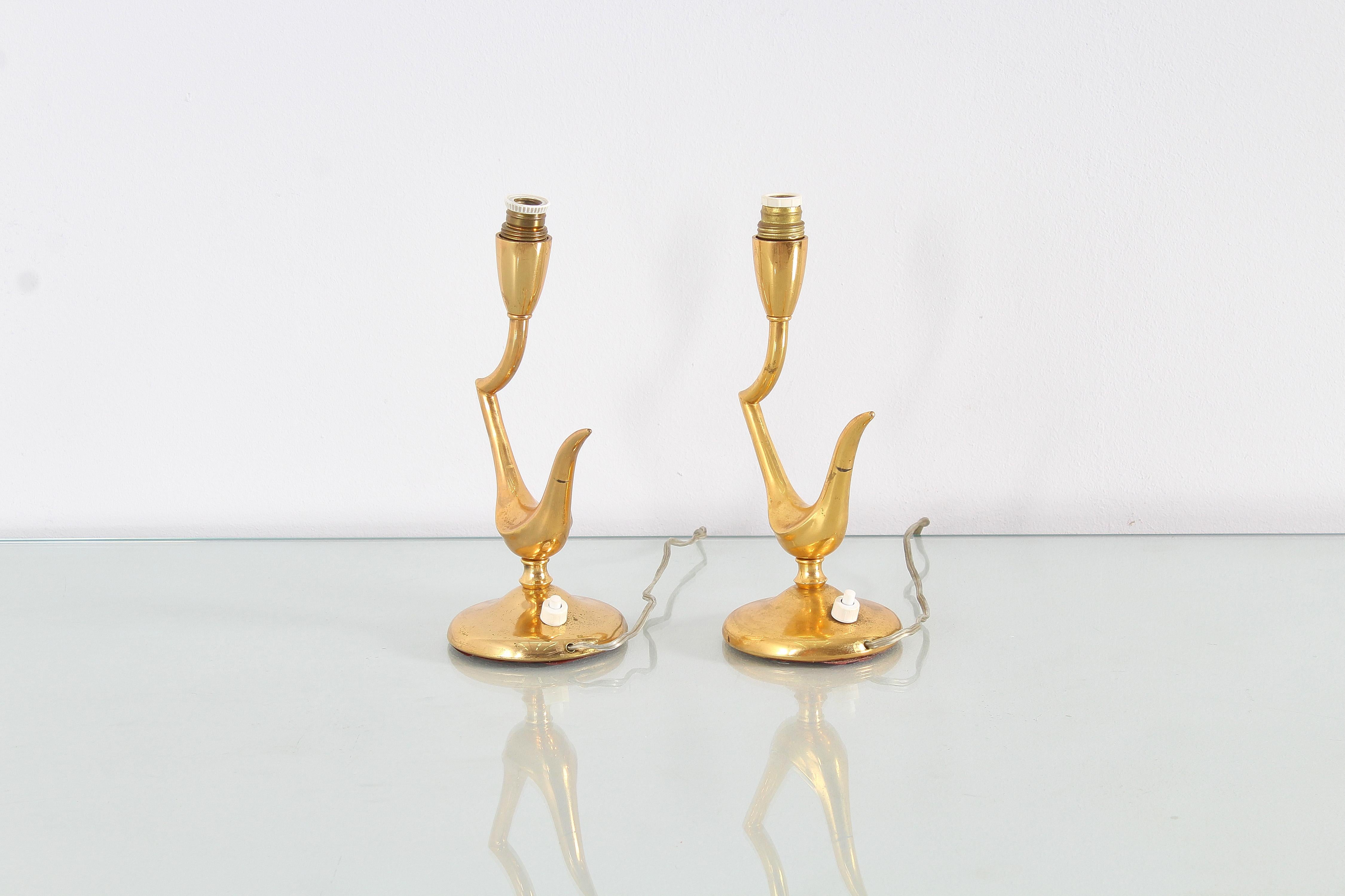 Mid-Century G. Ulrich Set of 2 Golden Brass Table Lamp, 1940s, Italy 1