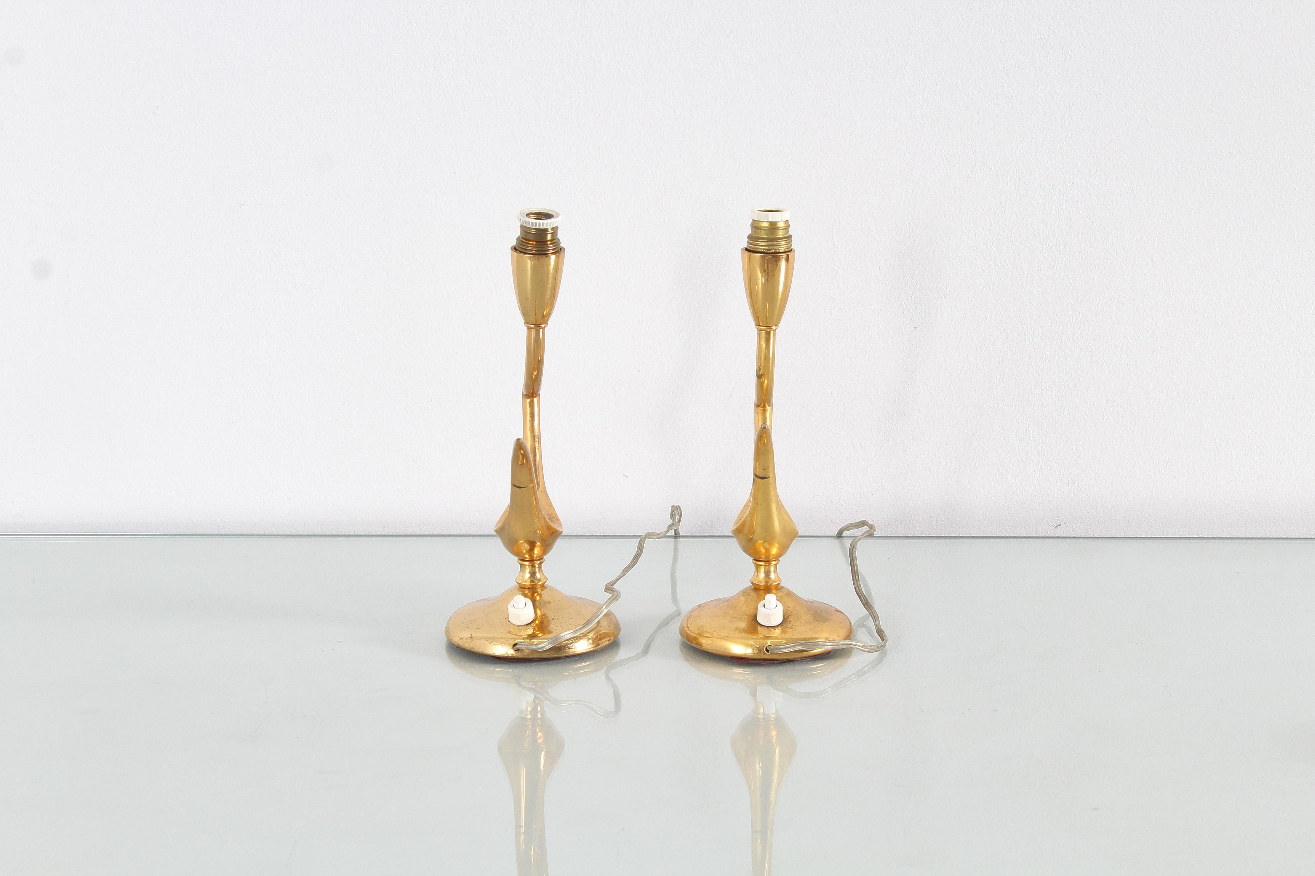 Mid-Century G. Ulrich Set of 2 Golden Brass Table Lamp, 1940s, Italy 2