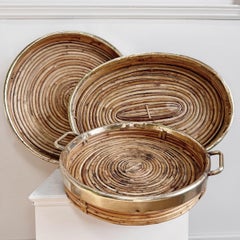 Mid Century Bleistift Schilf Messing Tabletts