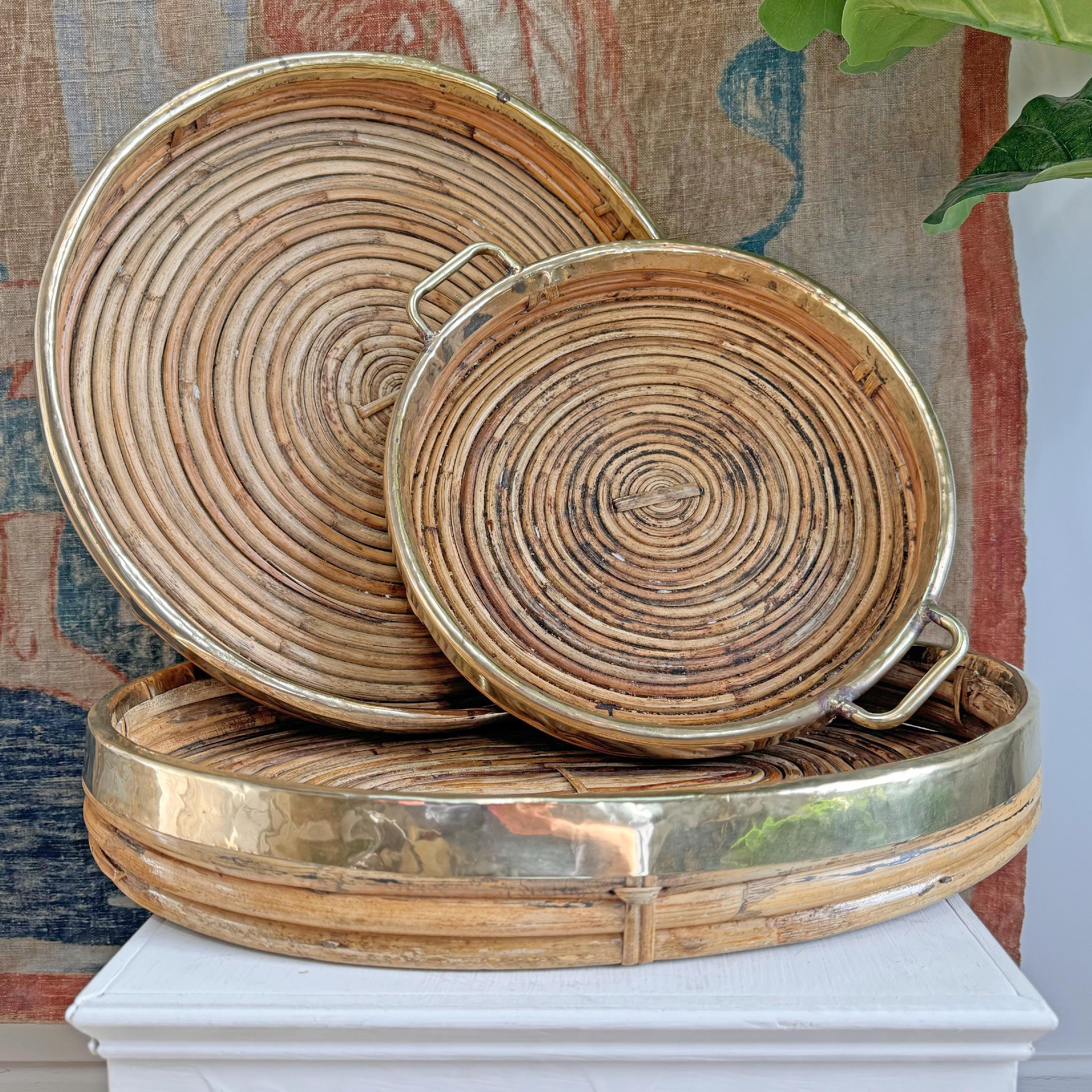 Bandejas de latón Mid Century Pencil Reed Moderno de mediados de siglo en venta