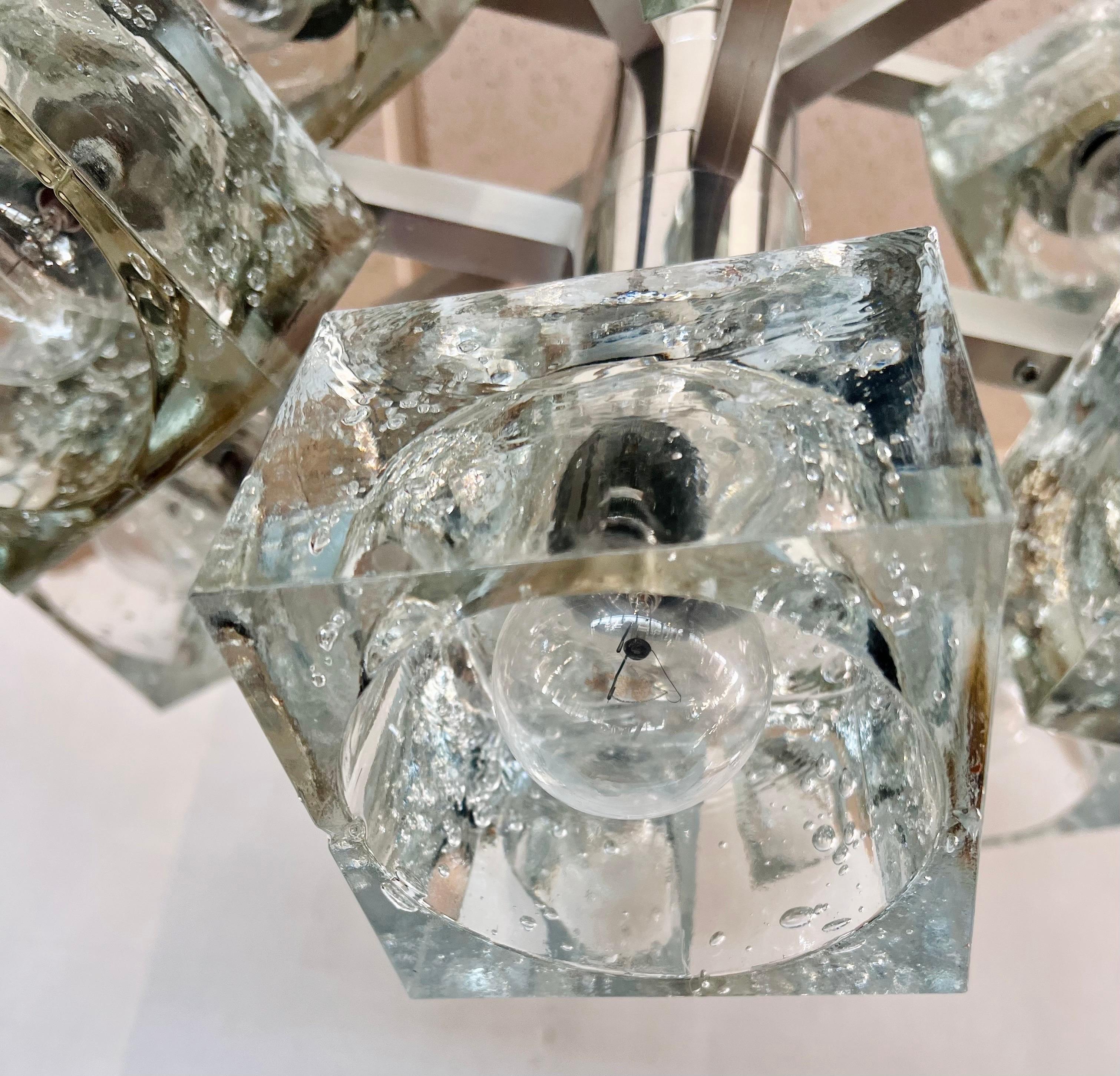 20th Century Mid Century Gaetano Sciolari for Lightolier Italian Ice Cube glass Chandelier