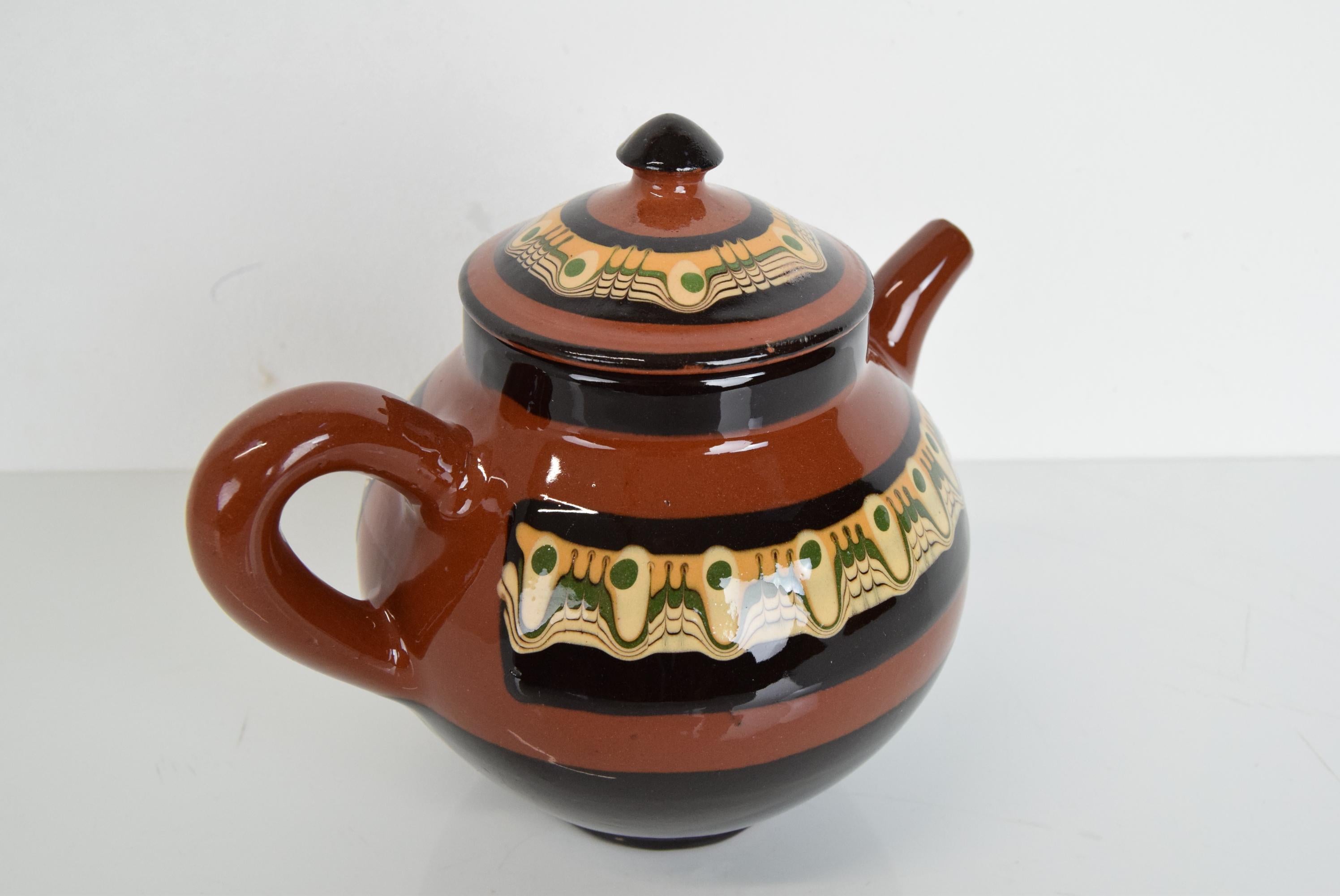 Czech Mid-Century Galzed Ceramic Jug, Hand Painted, 1960's For Sale