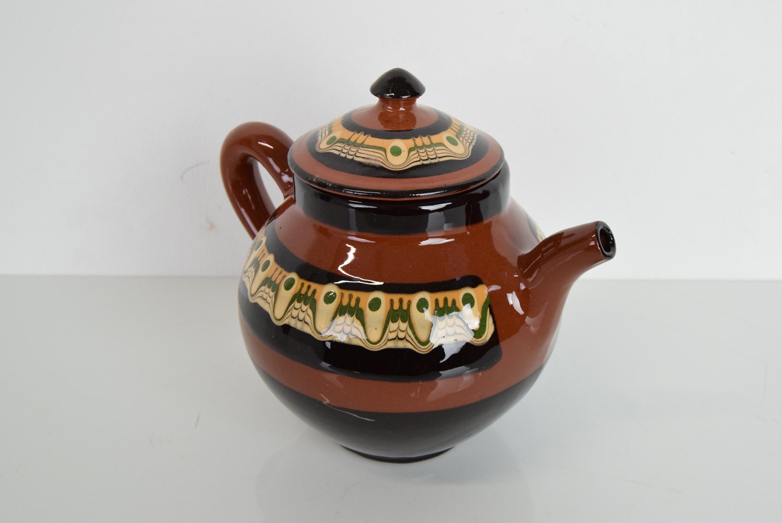 Czech Mid-Century Galzed Ceramic Jug, Hand Painted, 1960's For Sale