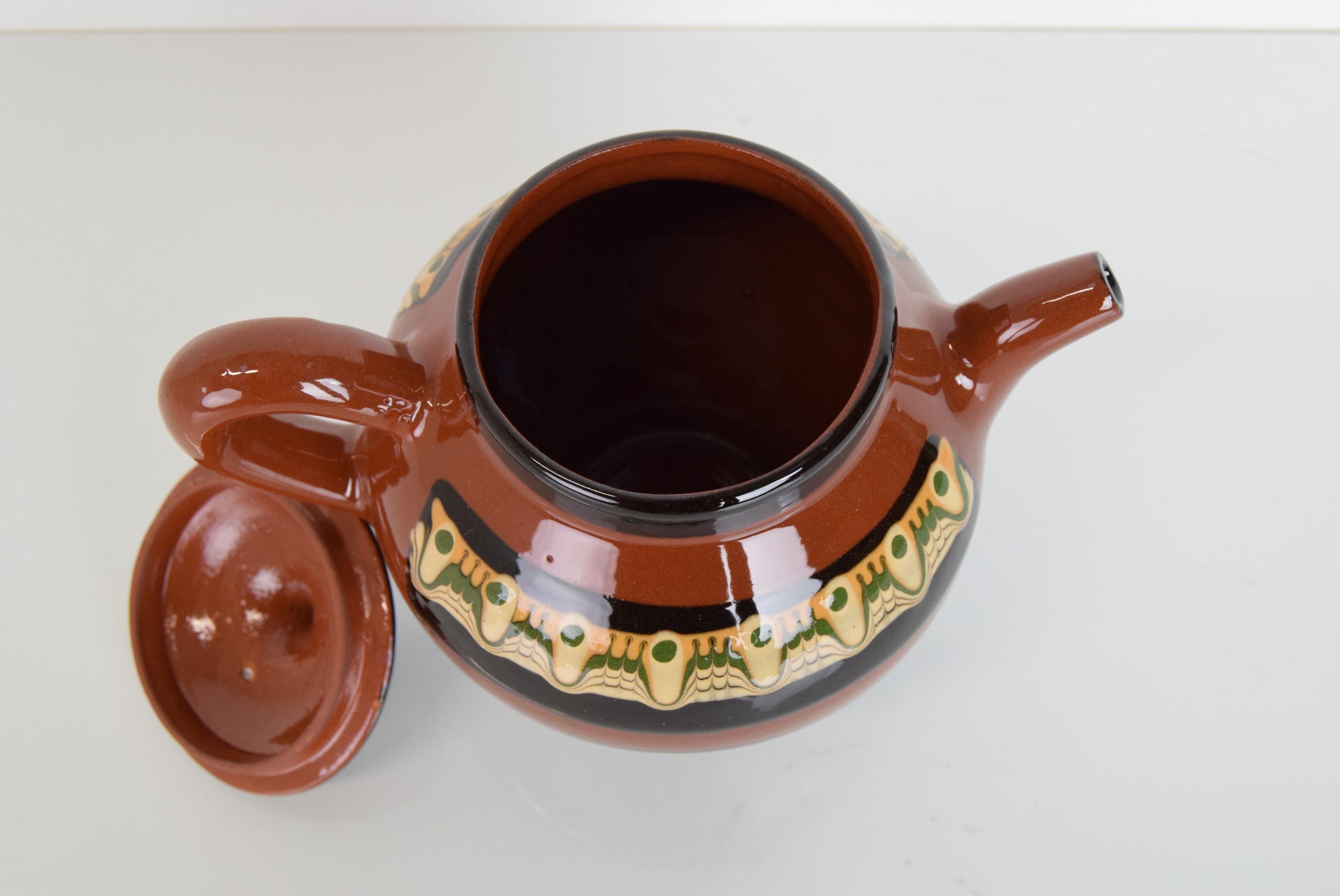 Mid-Century Galzed Ceramic Jug, Hand Painted, 1960's In Good Condition For Sale In Praha, CZ