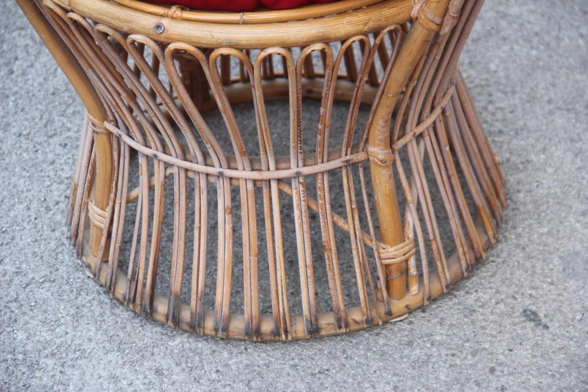 Midcentury garden chair in rattan Bonacina Italian design brown red, 1950s.