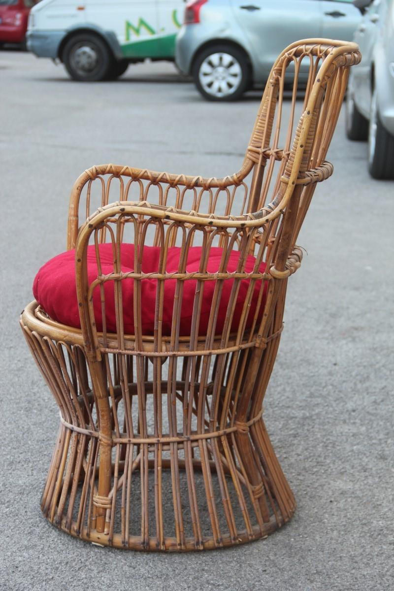 Mid-20th Century Midcentury Garden Chair in Rattan Vintage Bonacina Italian Design, 1950s
