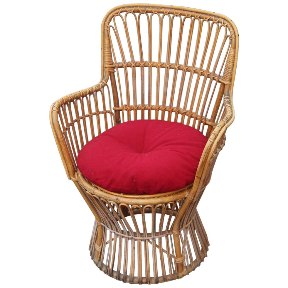 Midcentury Garden Chair in Rattan Vintage Bonacina Italian Design, 1950s