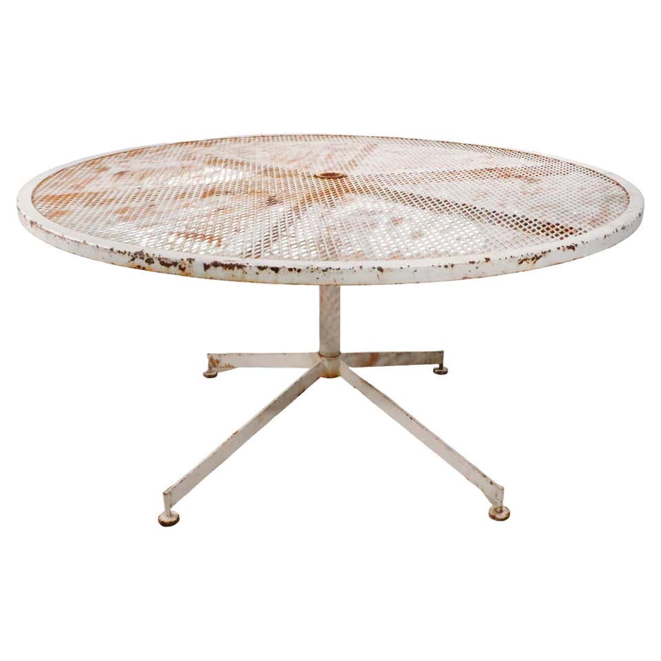 Stylish Round Wrought Iron and Metal Mesh Garden Patio Table by Woodard ...