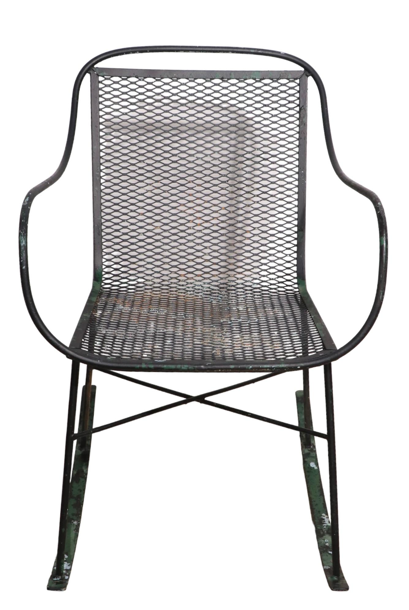 Mid-Century Modern Mid Century Garden Patio Wrought Iron Rocking Chair Att. to Salterini For Sale