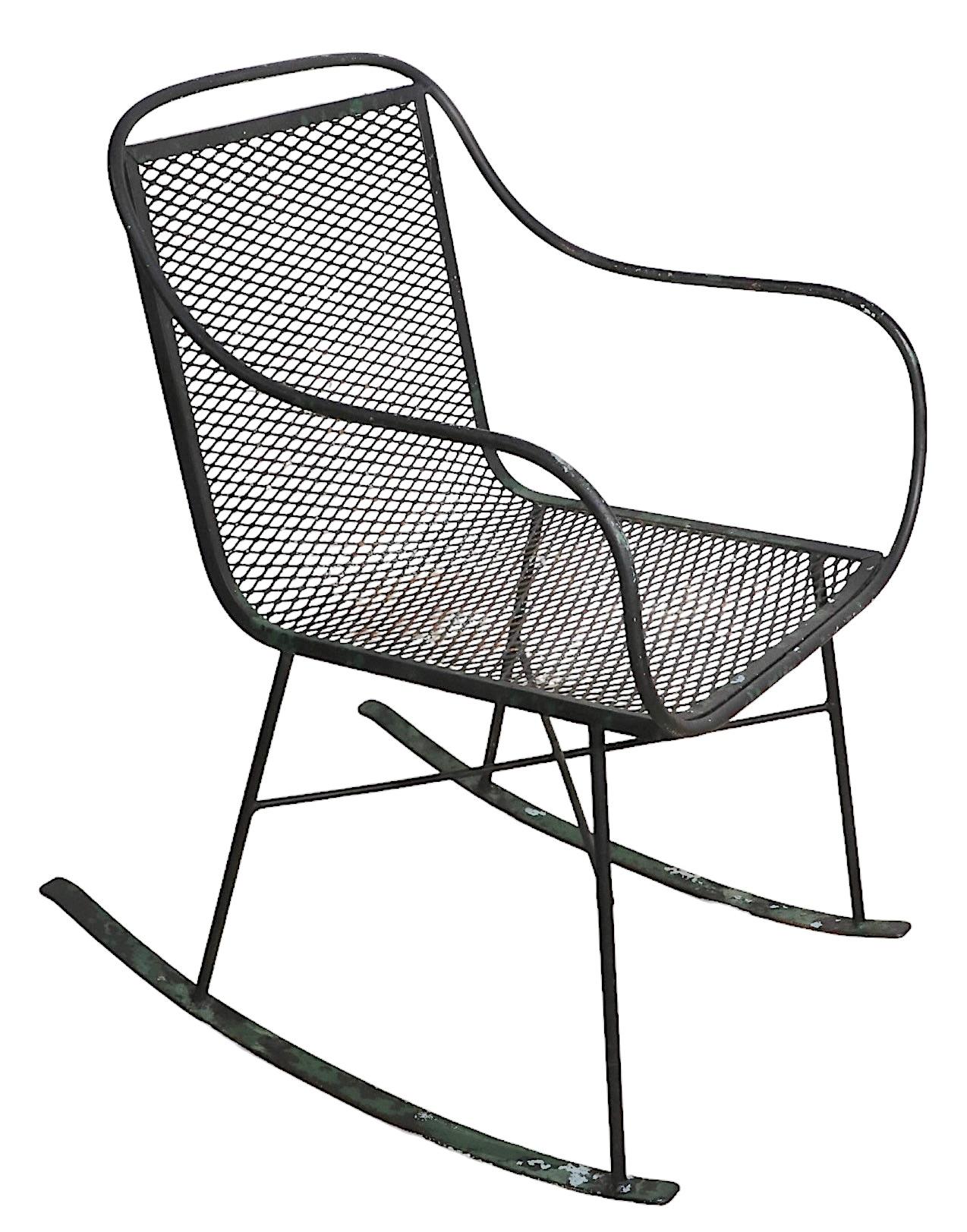 20th Century Mid Century Garden Patio Wrought Iron Rocking Chair Att. to Salterini For Sale