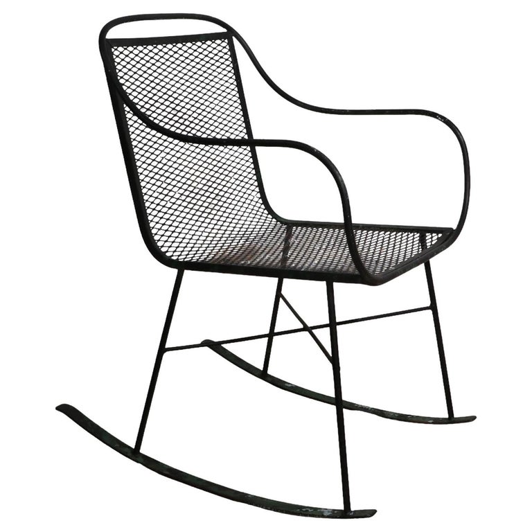 Mid Century Garden Patio Wrought Iron Rocking Chair Att. to Salterini ...