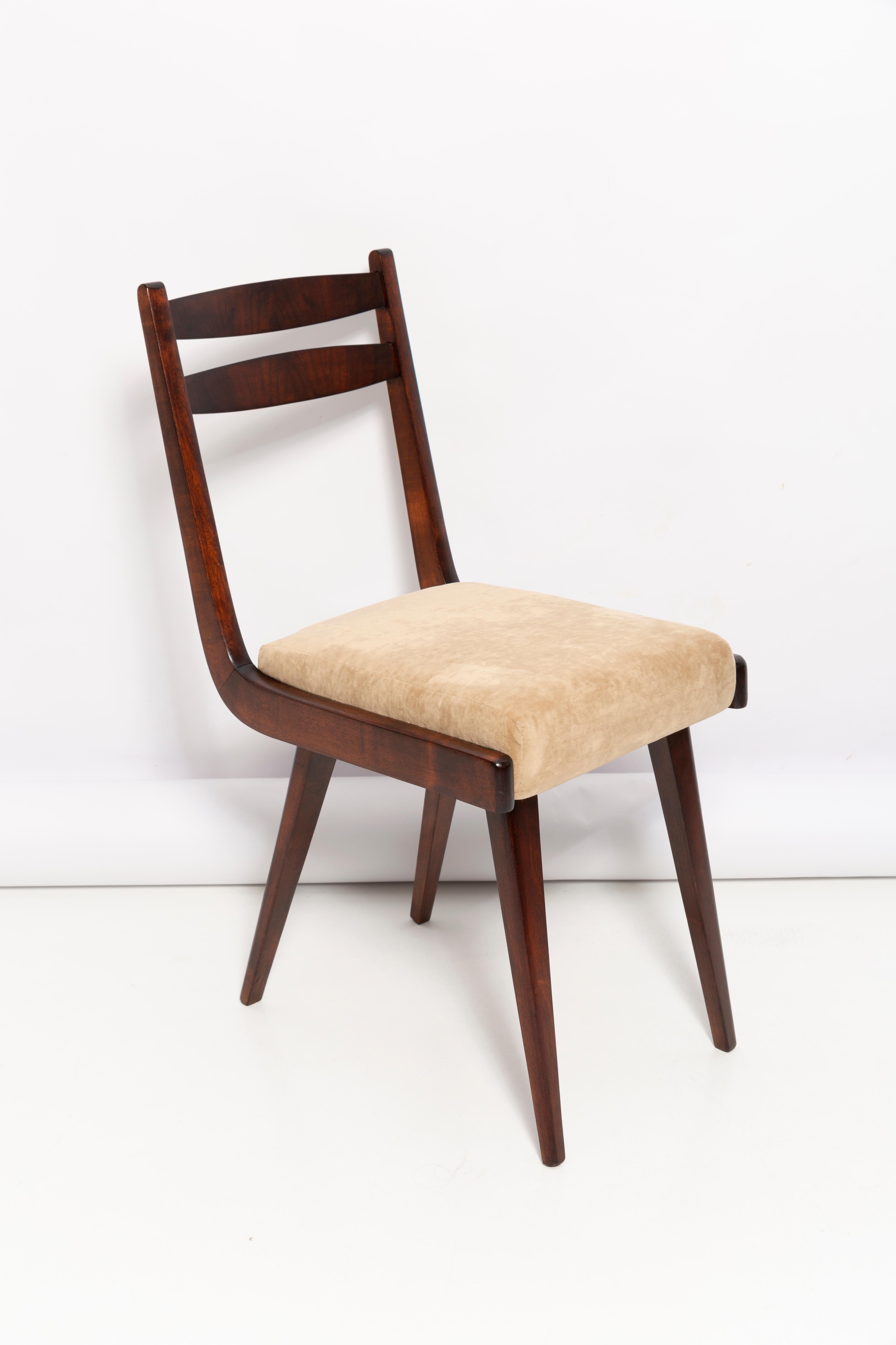 Mid Century Gazelle ii Beige Velvet, Walnut Wood Chair, Europe, 1960s In Excellent Condition For Sale In 05-080 Hornowek, PL