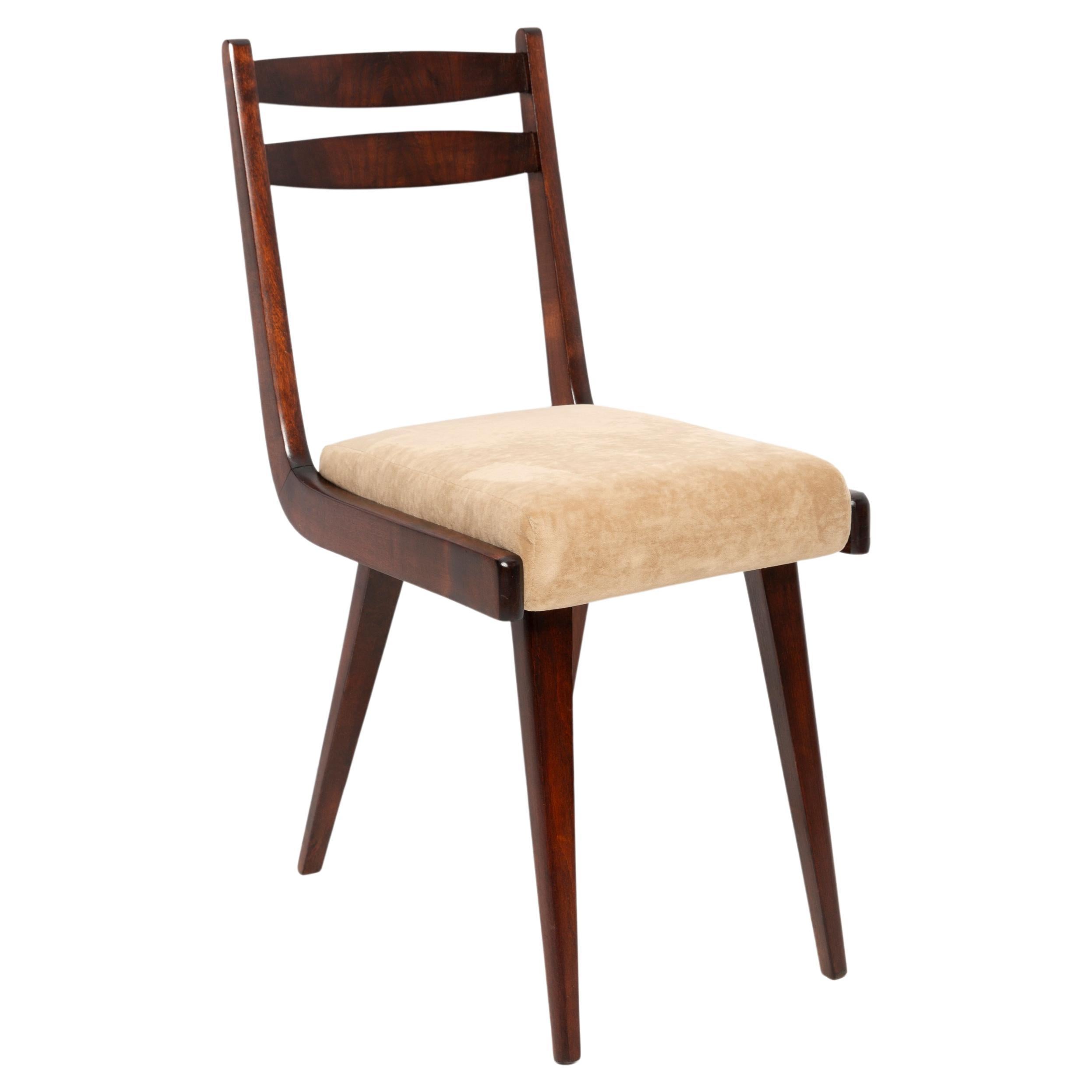 Mid Century Gazelle ii Beige Velvet, Walnut Wood Chair, Europe, 1960s For Sale