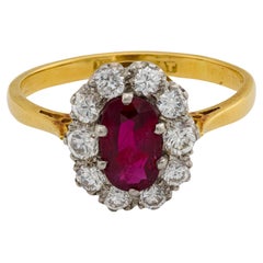 Mid Century GCS 1 carat ruby diamond 18k yellow gold platinum cluster ring