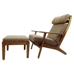 Midcentury "Ge-290" Lounge Chair and Ottoman by Hans J. Wegner for GETAMA