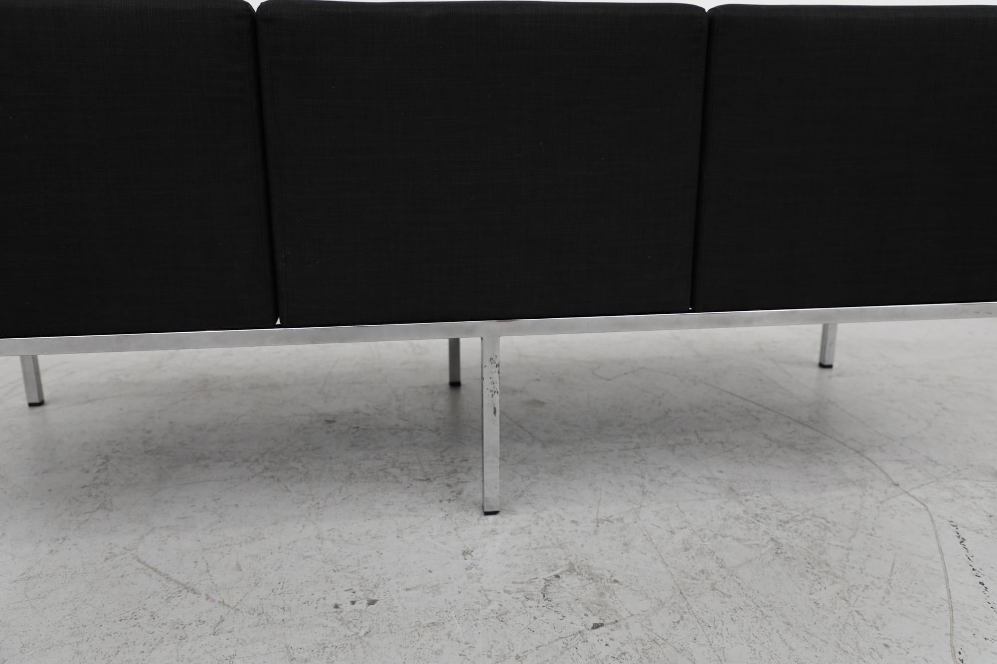 Mid-Century Gelderland Black Upholstered 3 Seater Sofa with Chrome Frame For Sale 3