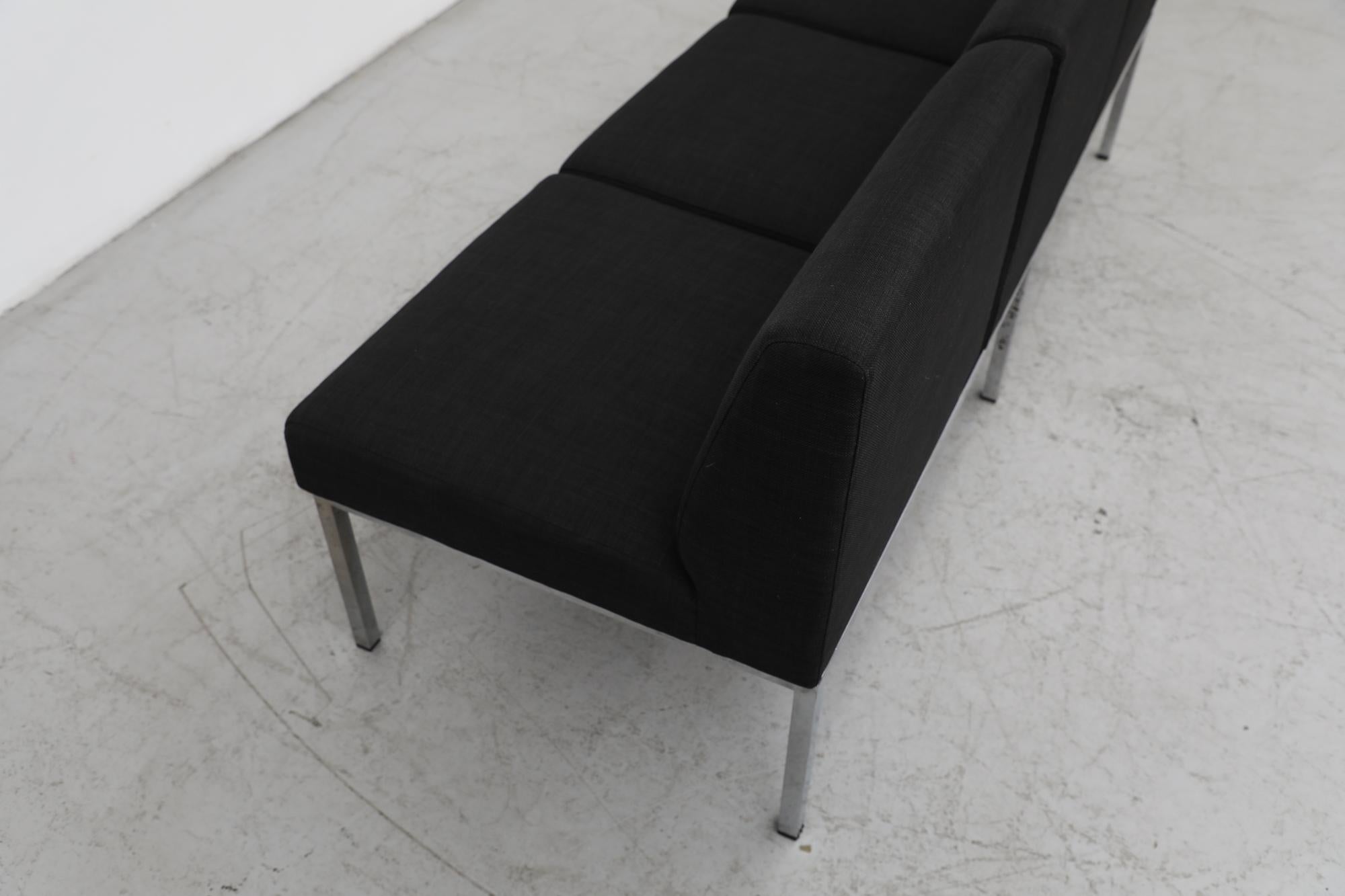 Mid-Century Gelderland Black Upholstered 3 Seater Sofa with Chrome Frame For Sale 5