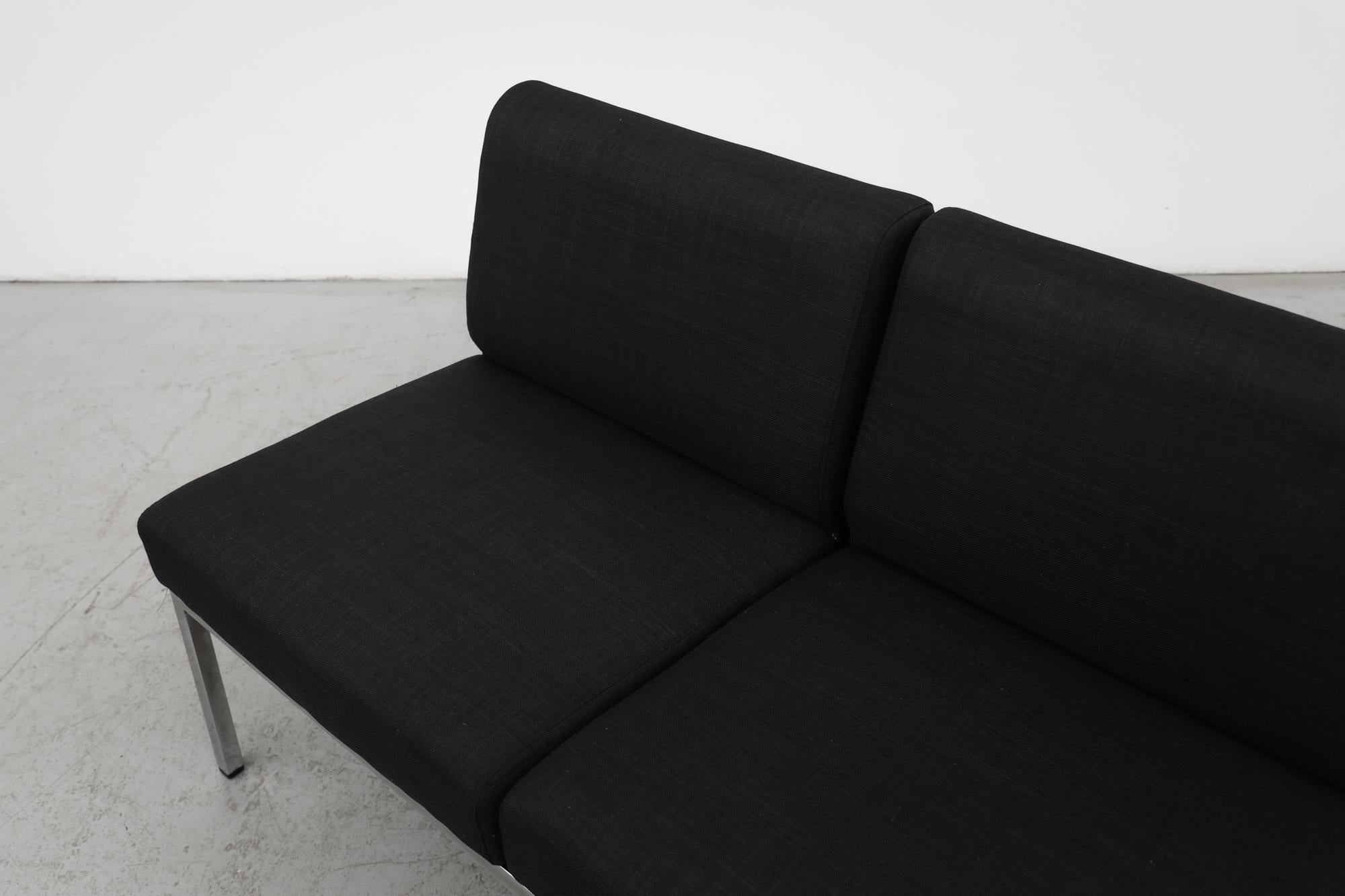 Mid-Century Gelderland Black Upholstered 3 Seater Sofa with Chrome Frame 6