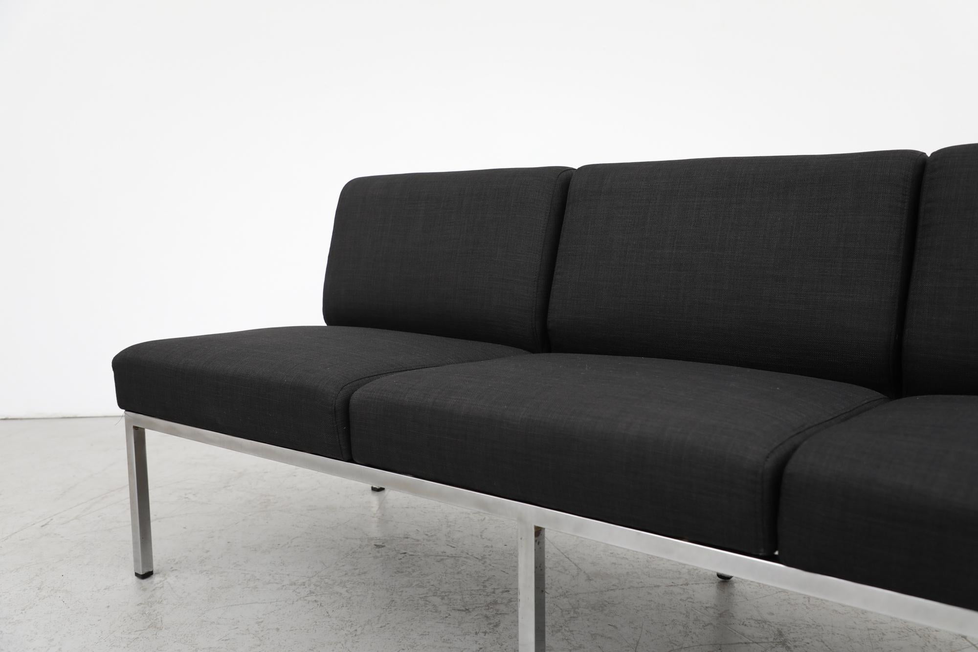 Mid-Century Gelderland Black Upholstered 3 Seater Sofa with Chrome Frame 7