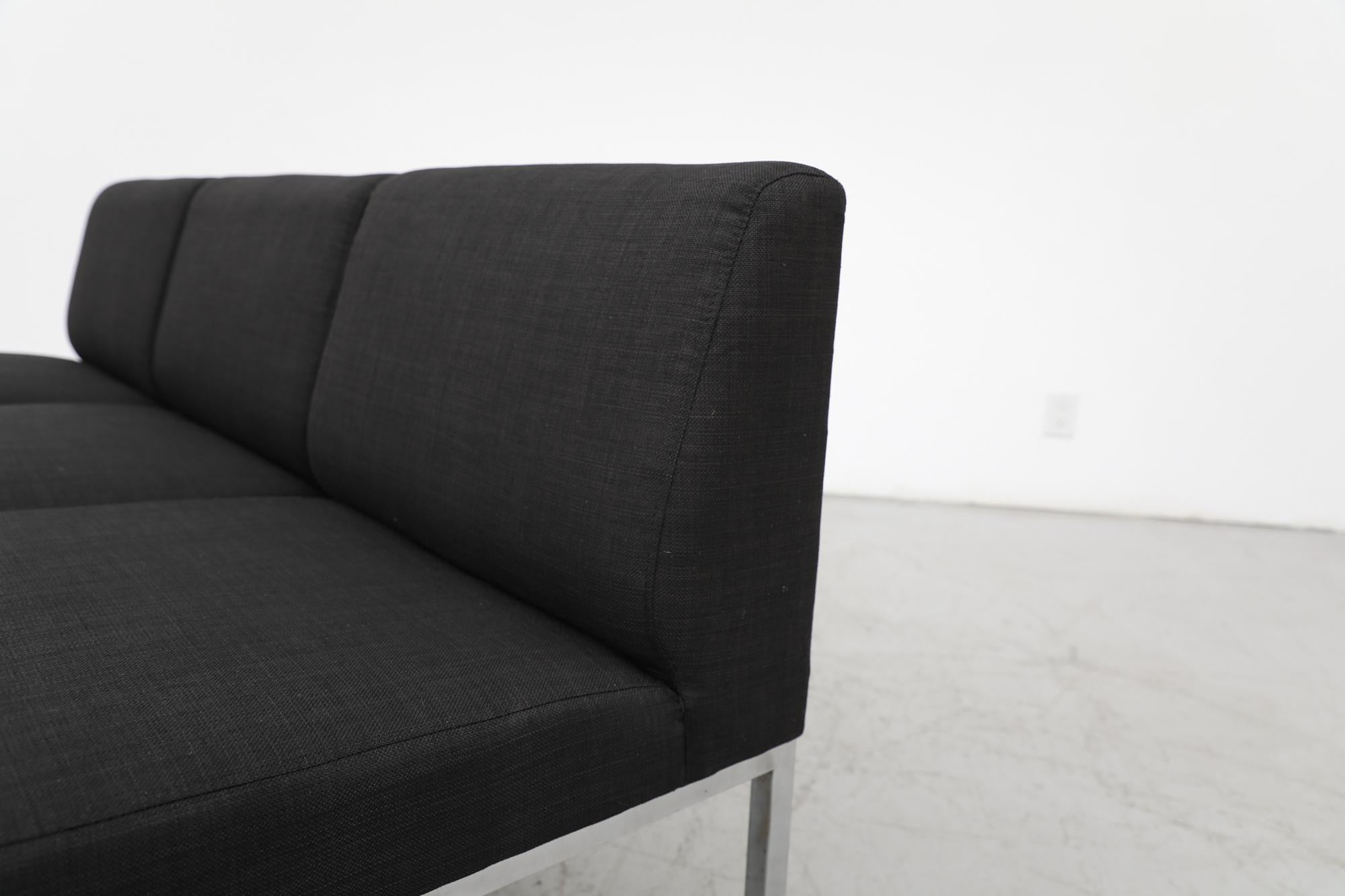 Mid-Century Gelderland Black Upholstered 3 Seater Sofa with Chrome Frame For Sale 8