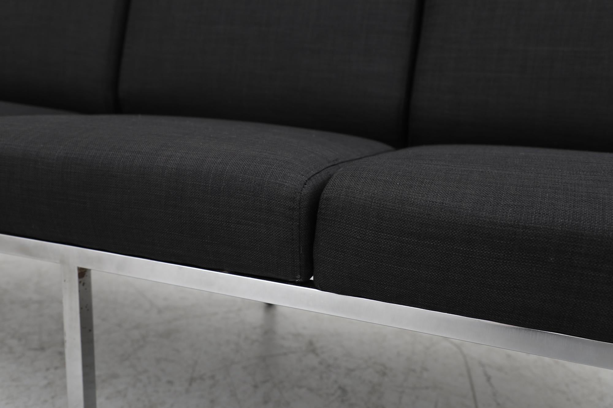 Mid-Century Gelderland Black Upholstered 3 Seater Sofa with Chrome Frame For Sale 9
