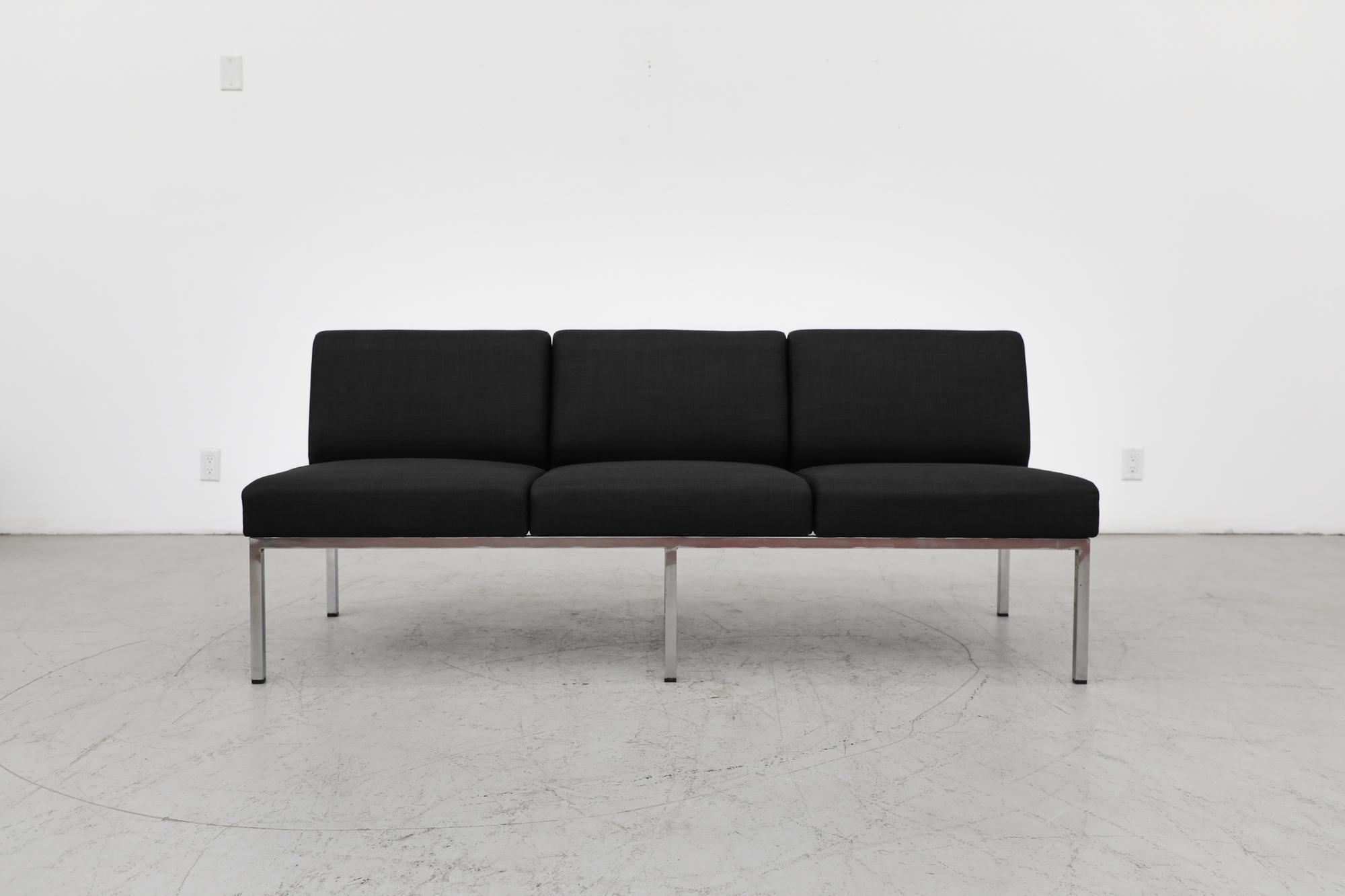 Mid-Century Modern Mid-Century Gelderland Black Upholstered 3 Seater Sofa with Chrome Frame