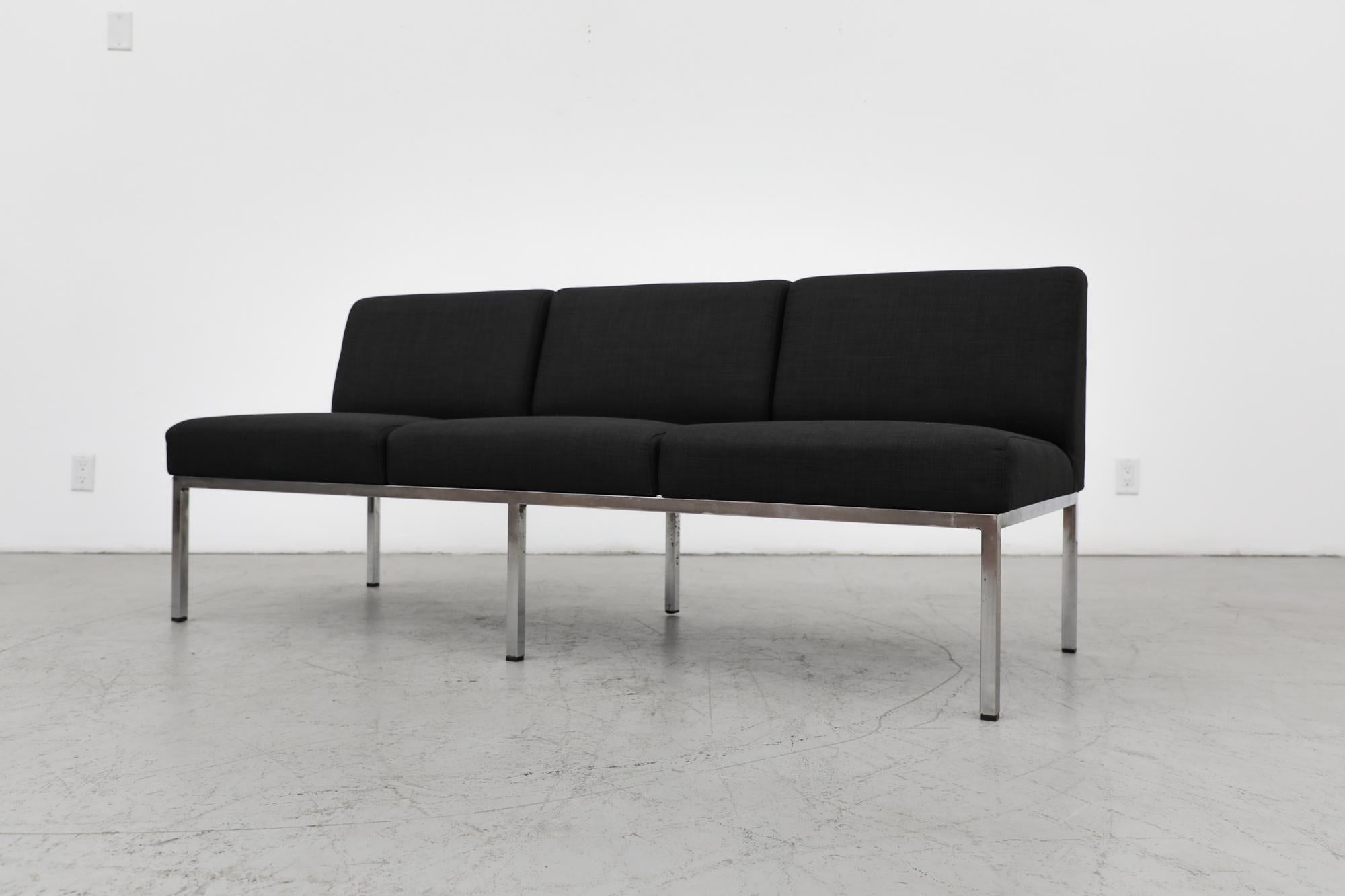 Mid-20th Century Mid-Century Gelderland Black Upholstered 3 Seater Sofa with Chrome Frame For Sale