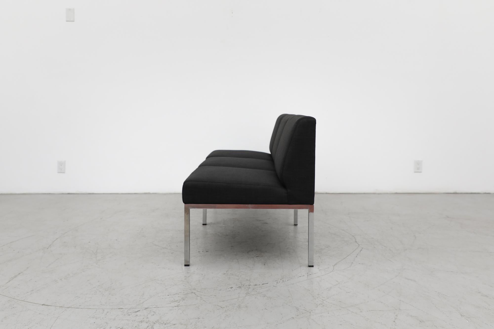 Fabric Mid-Century Gelderland Black Upholstered 3 Seater Sofa with Chrome Frame