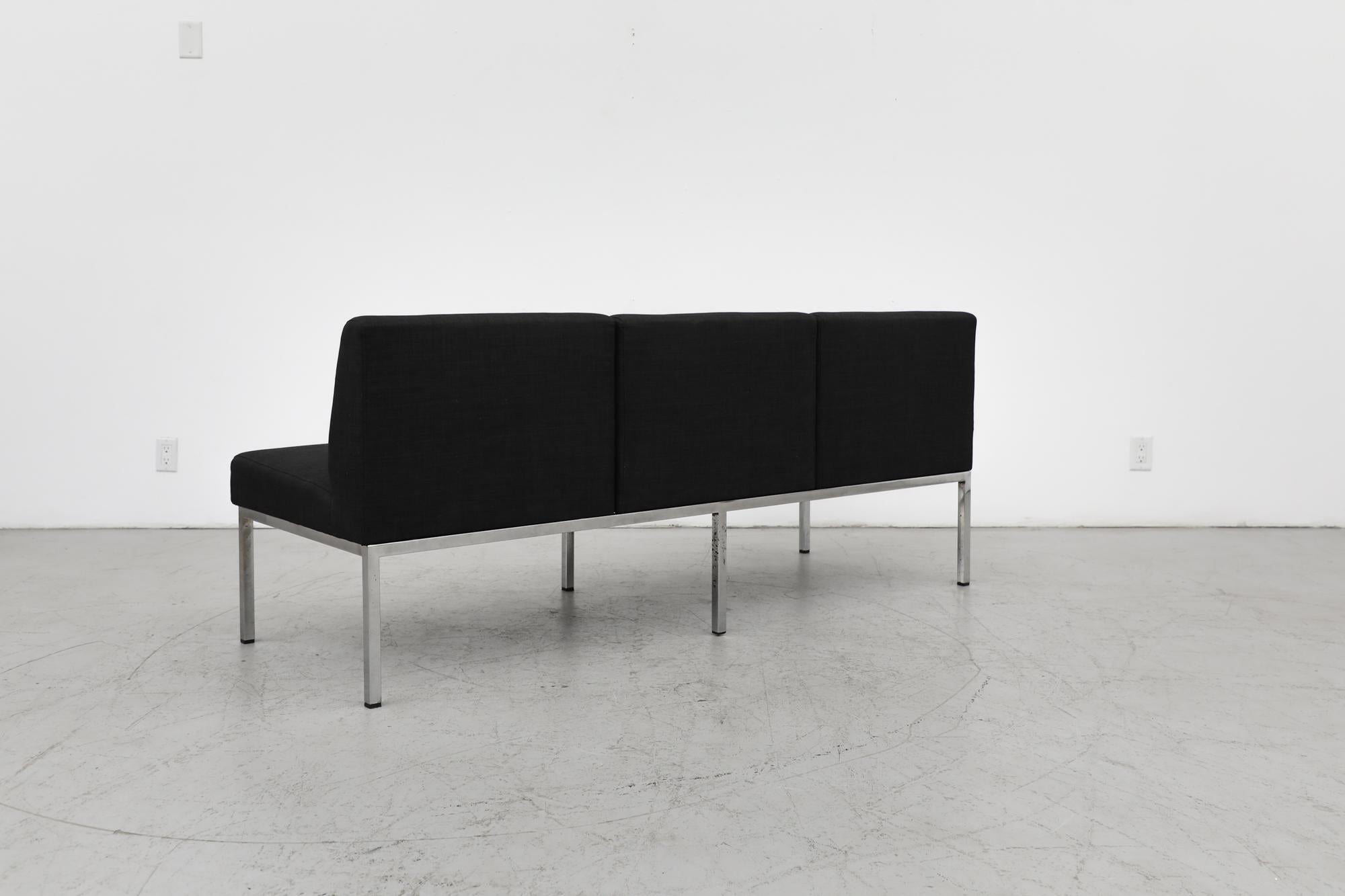 Mid-Century Gelderland Black Upholstered 3 Seater Sofa with Chrome Frame 1