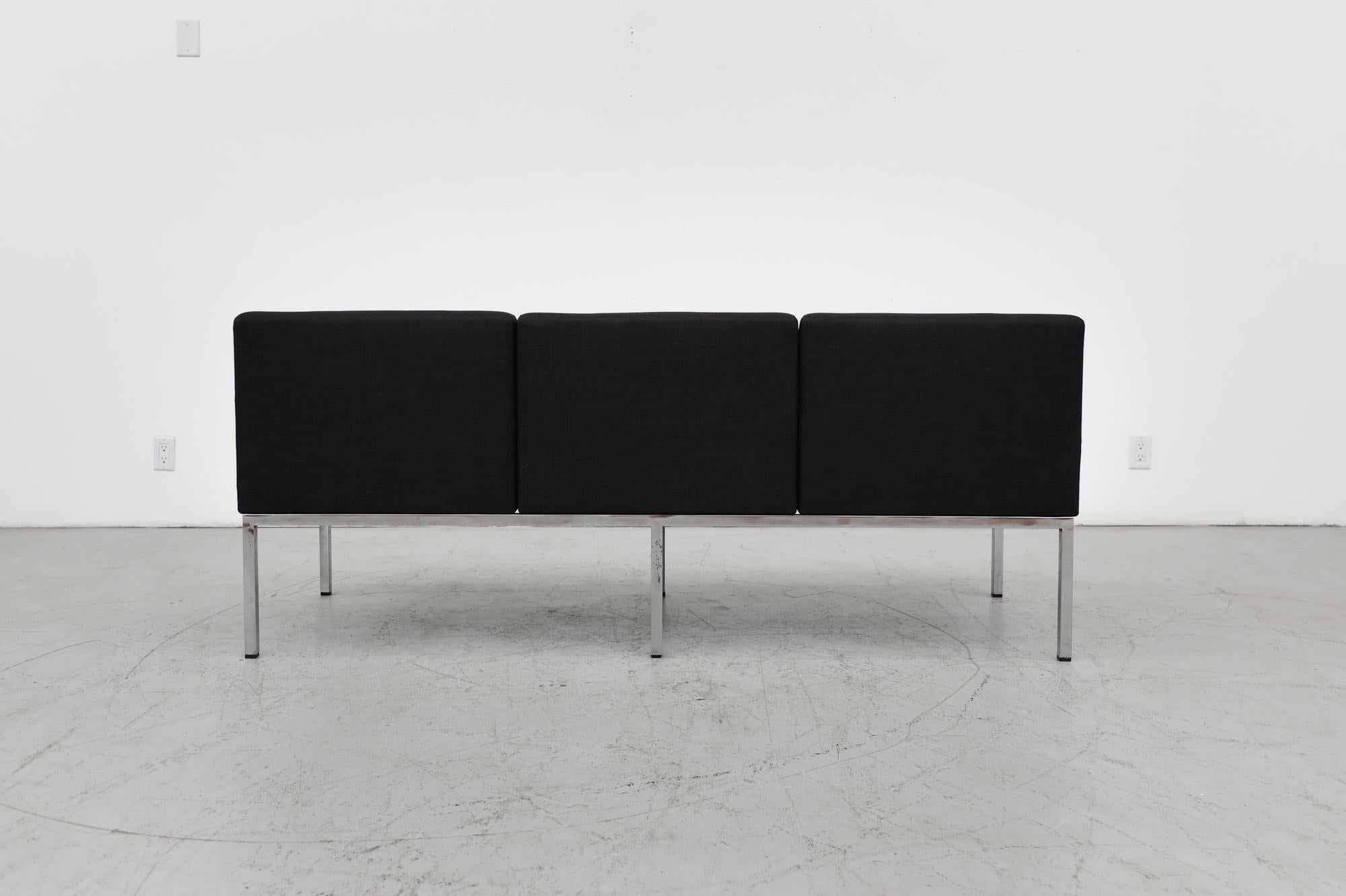 Mid-Century Gelderland Black Upholstered 3 Seater Sofa with Chrome Frame For Sale 2