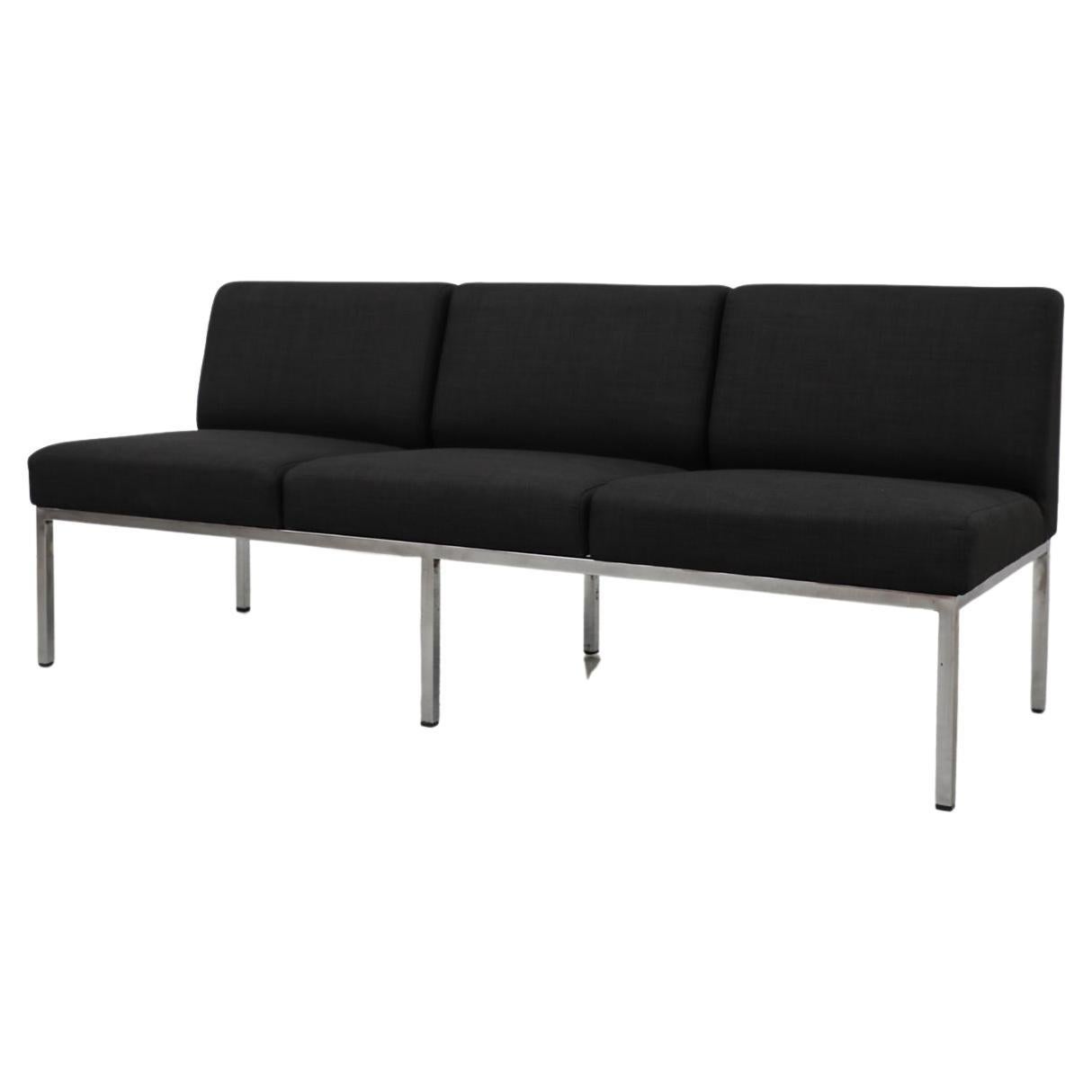 Mid-Century Gelderland Black Upholstered 3 Seater Sofa with Chrome Frame For Sale