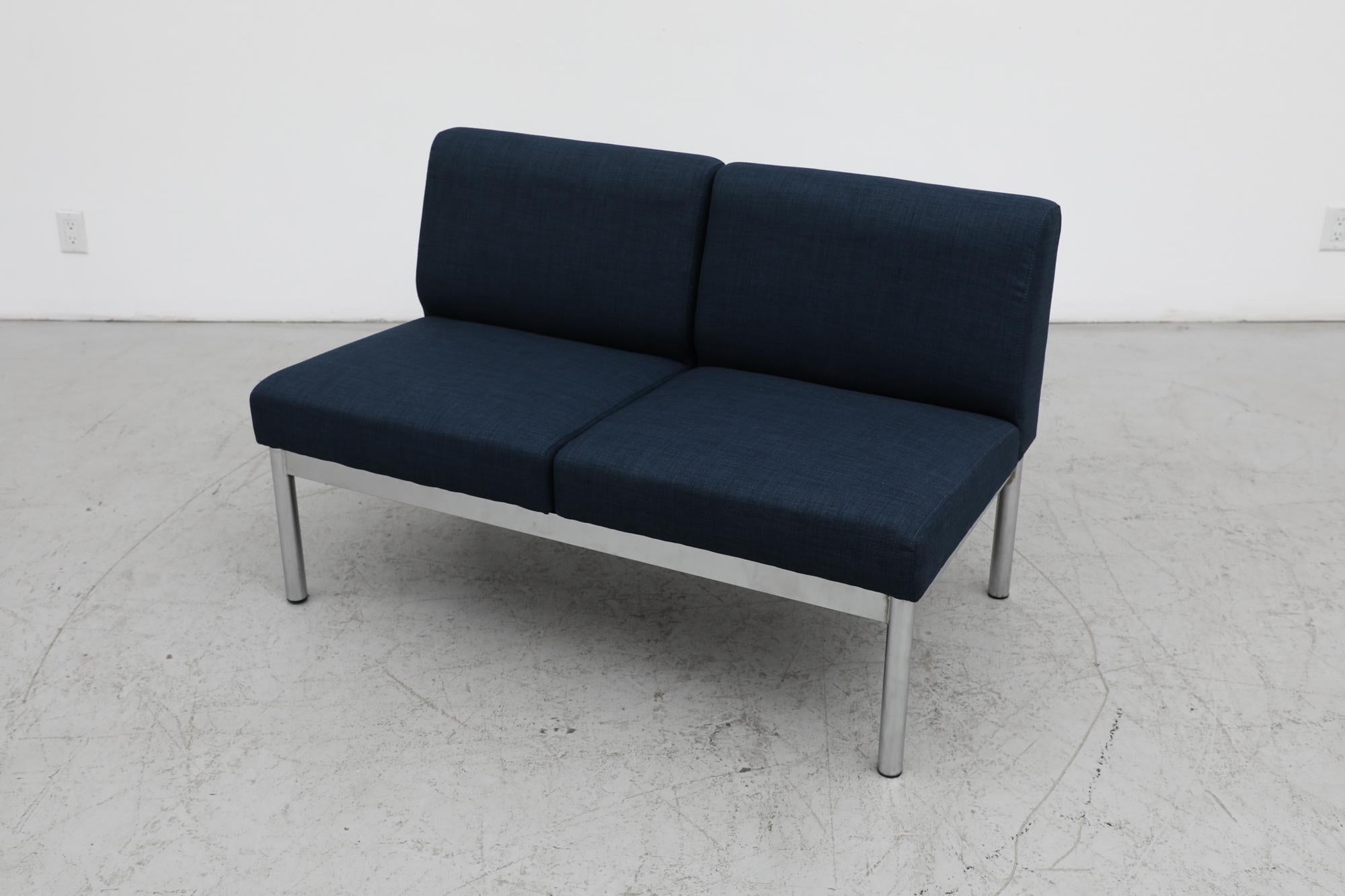 Upholstery Mid-Century Gelderland Style Sapphire Loveseat with Chrome Frame For Sale