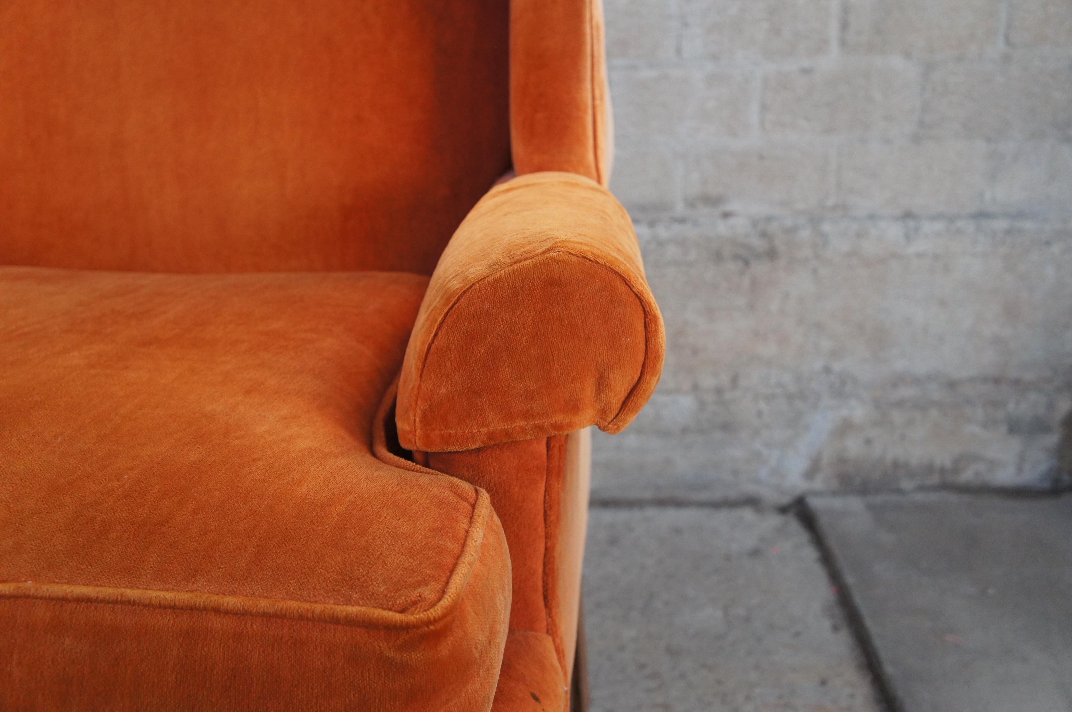 Mid Century General Interiors Corp Orange Velvet Library Wingback Arm Chair 3