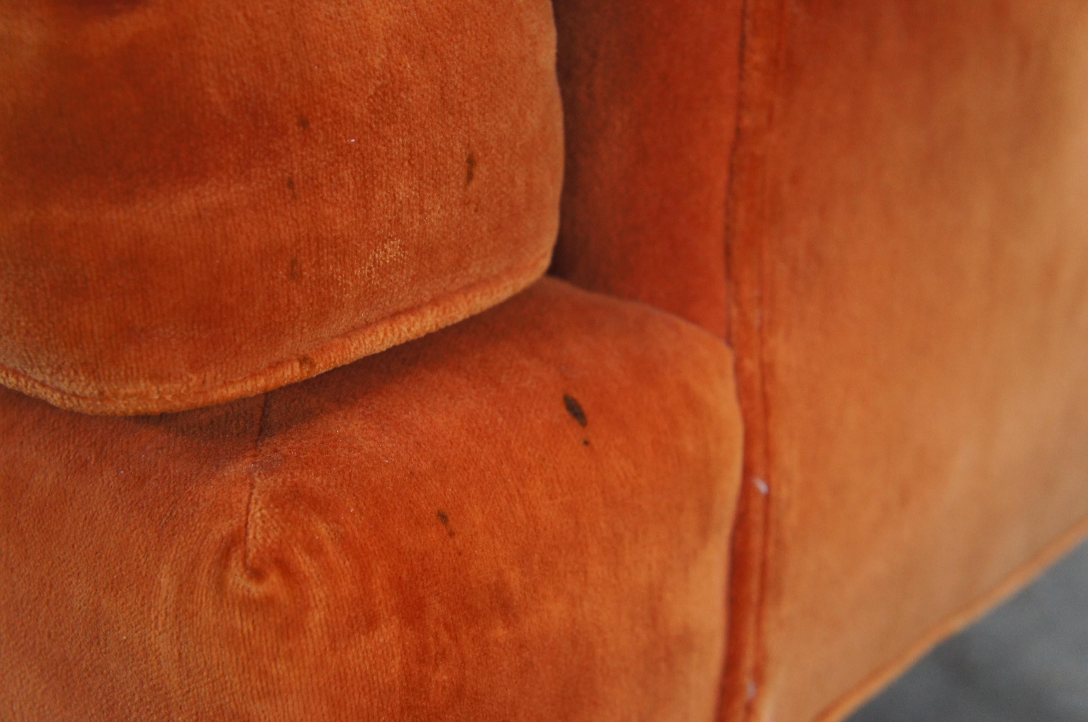 Mid Century General Interiors Corp Orange Velvet Library Wingback Arm Chair 4
