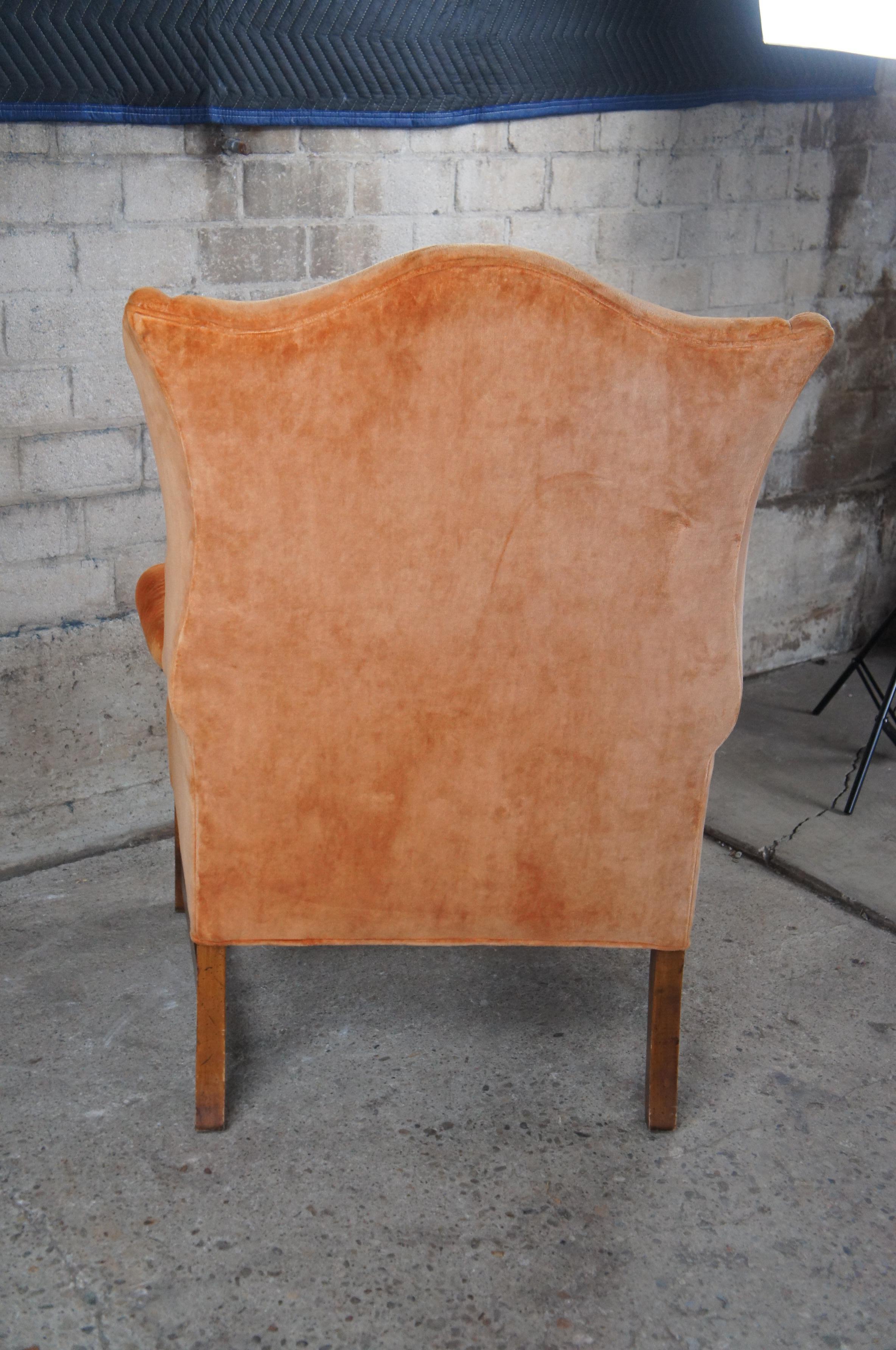 Mid-Century Modern Mid Century General Interiors Corp Orange Velvet Library Wingback Arm Chair