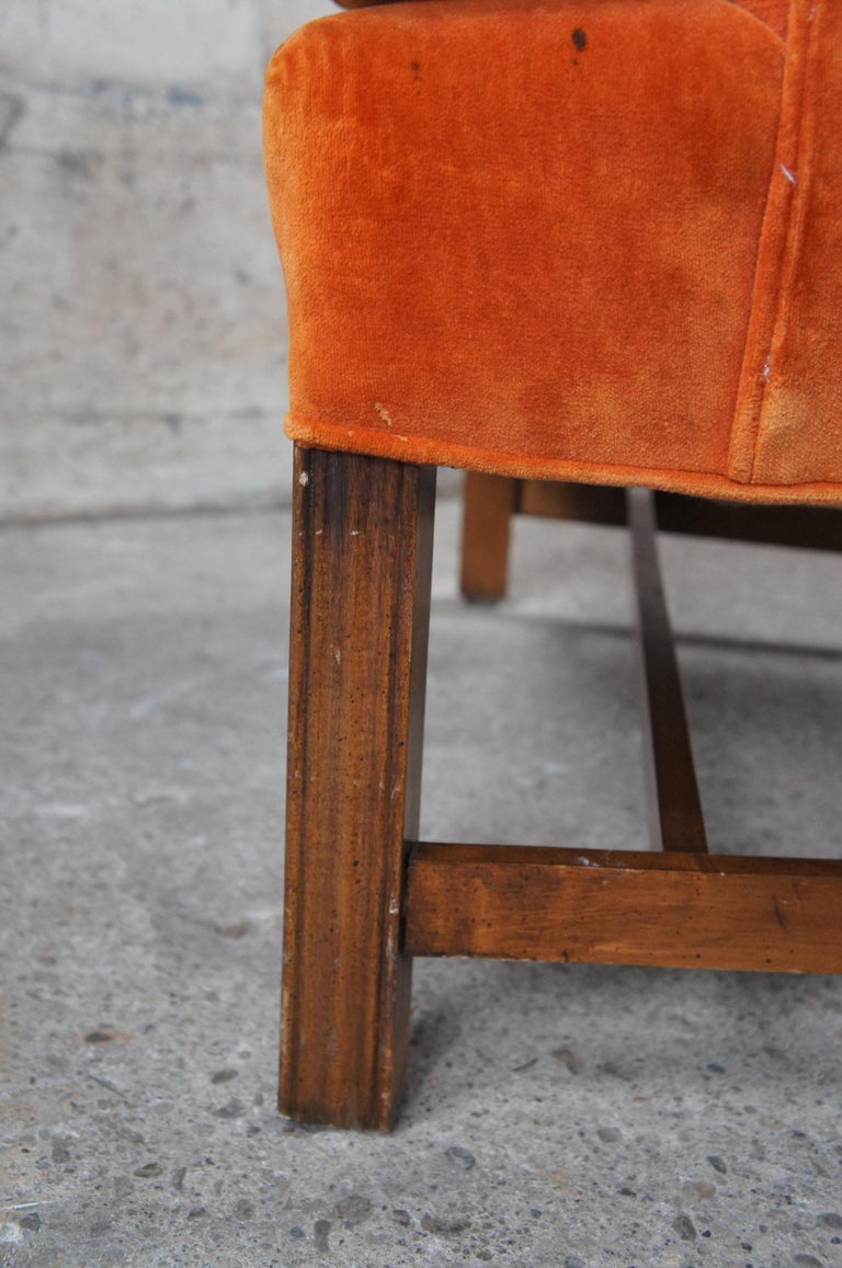 Mid Century General Interiors Corp Orange Velvet Library Wingback Arm ...