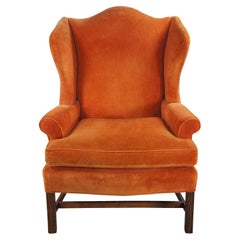 Mid Century General Interiors Corp Orange Velvet Library Wingback Arm Chair
