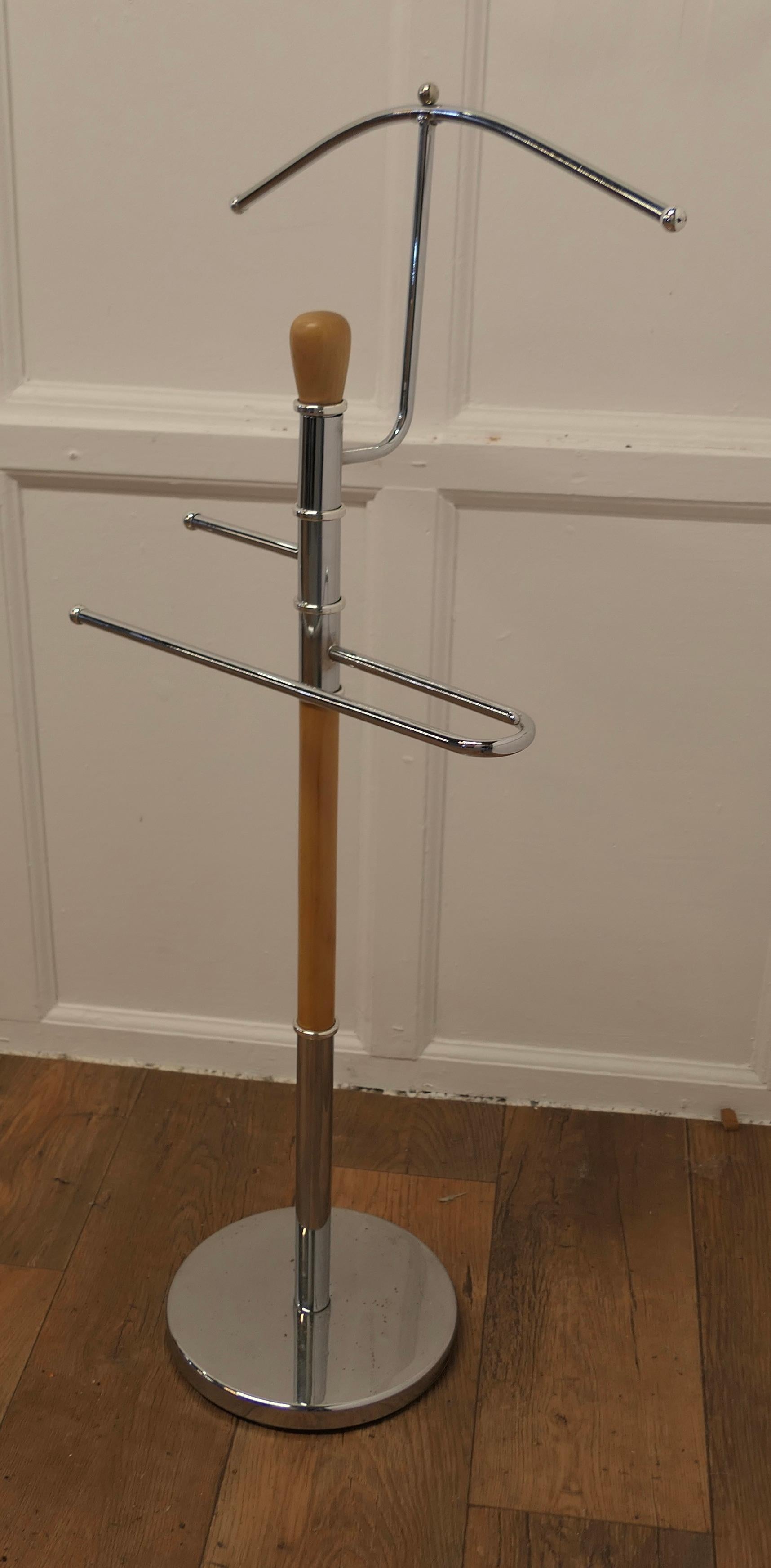 Midcentury Gentleman’s Floor Standing Valet Suit Hanger


A very useful piece, the Valet or clothes stand has a modern look in beech and chrome with a coat hanger an trouser rail
This delightful stand will accommodate jacket and trousers, but it