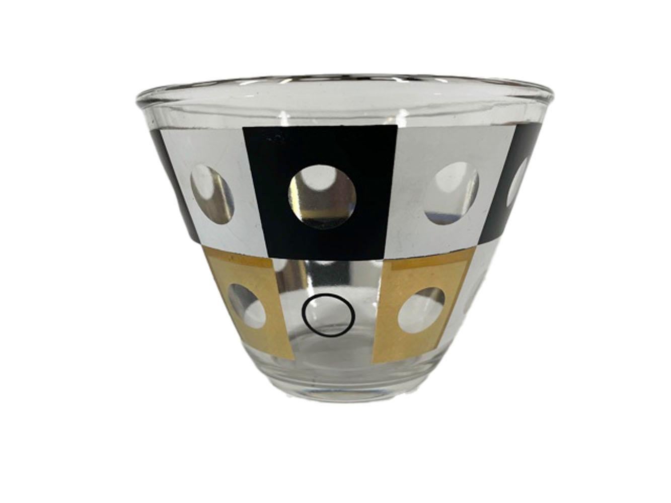 American Mid-Century Geometric Barware Set in Black and White Enamel with 22 Karat Gold For Sale
