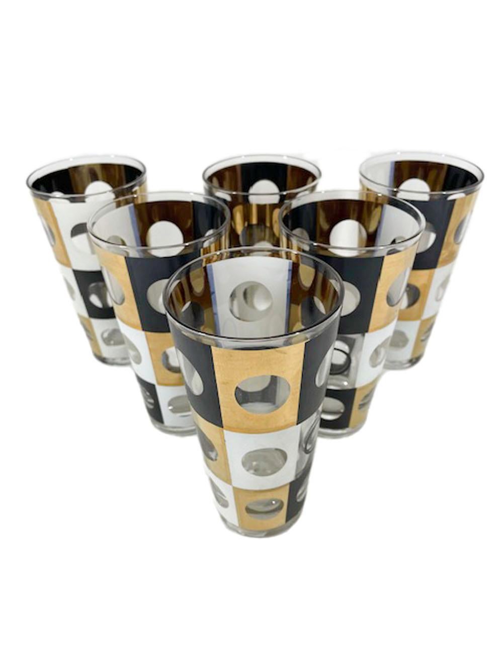 20th Century Mid-Century Geometric Barware Set in Black and White Enamel with 22 Karat Gold For Sale