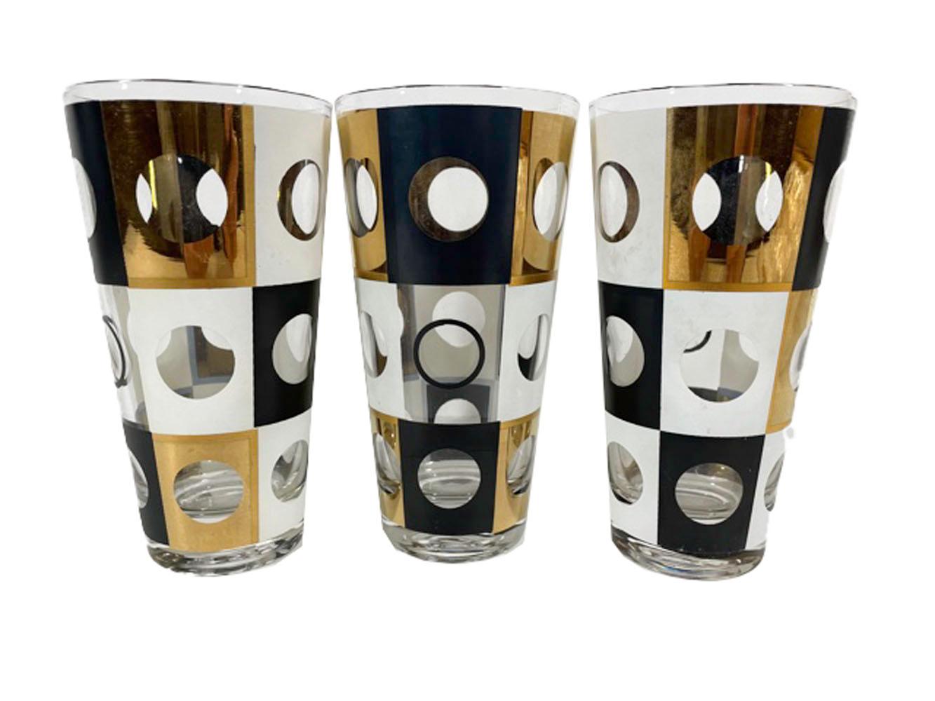 Mid-Century Geometric Barware Set in Black and White Enamel with 22 Karat Gold For Sale 1
