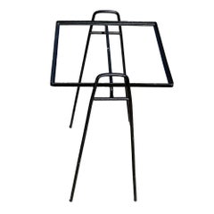 Mid-century Geometric Black Iron Patio/Outdoor Side Drinks Table w/ Glass Top