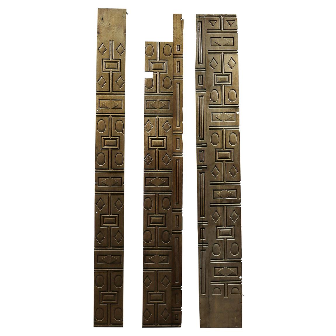 Midcentury Geometric Carved Oak Panels, 20th Century For Sale