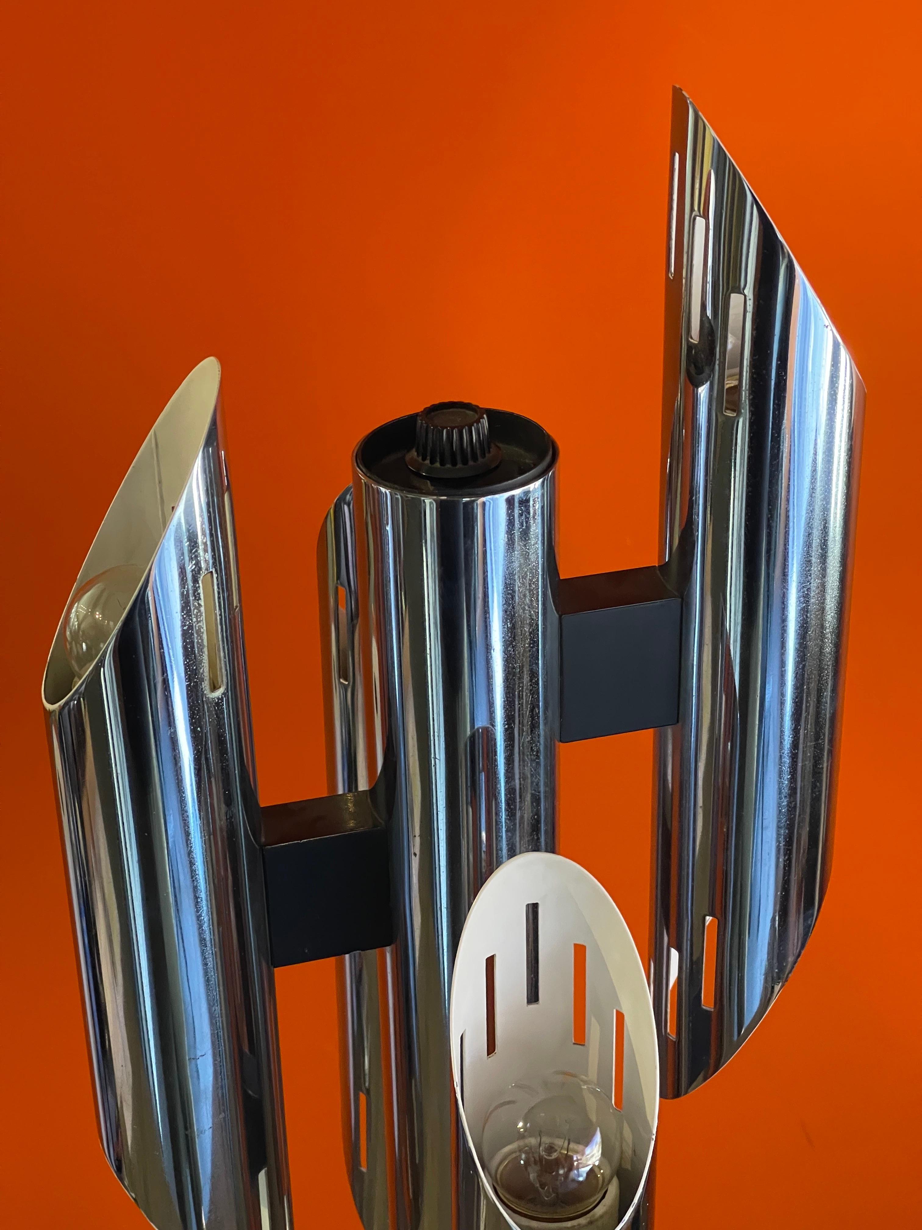 Mid-Century Geometric Eight Socket Chrome Table Lamp by Gaetano Sciolari For Sale 6