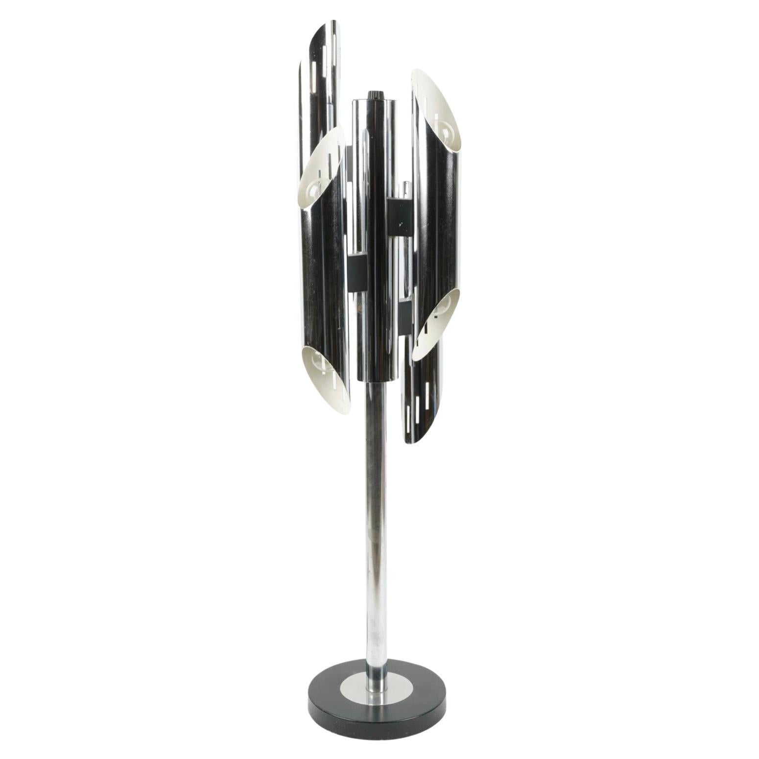 Geometrische Mid-Century-Tischlampe mit acht Fassungen aus Chrom von Gaetano Sciolari 