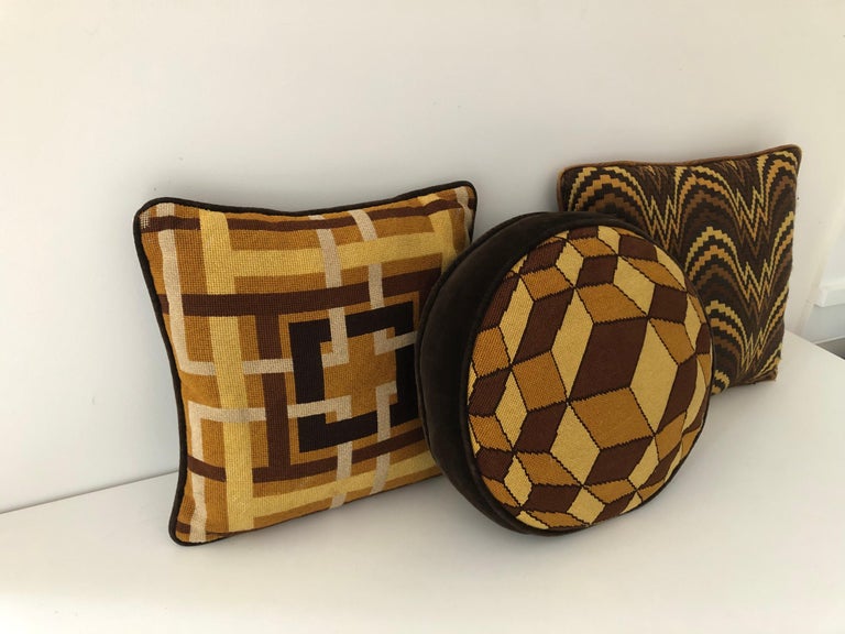 Midcentury Geometric Grid Needlepoint Pillow at 1stDibs